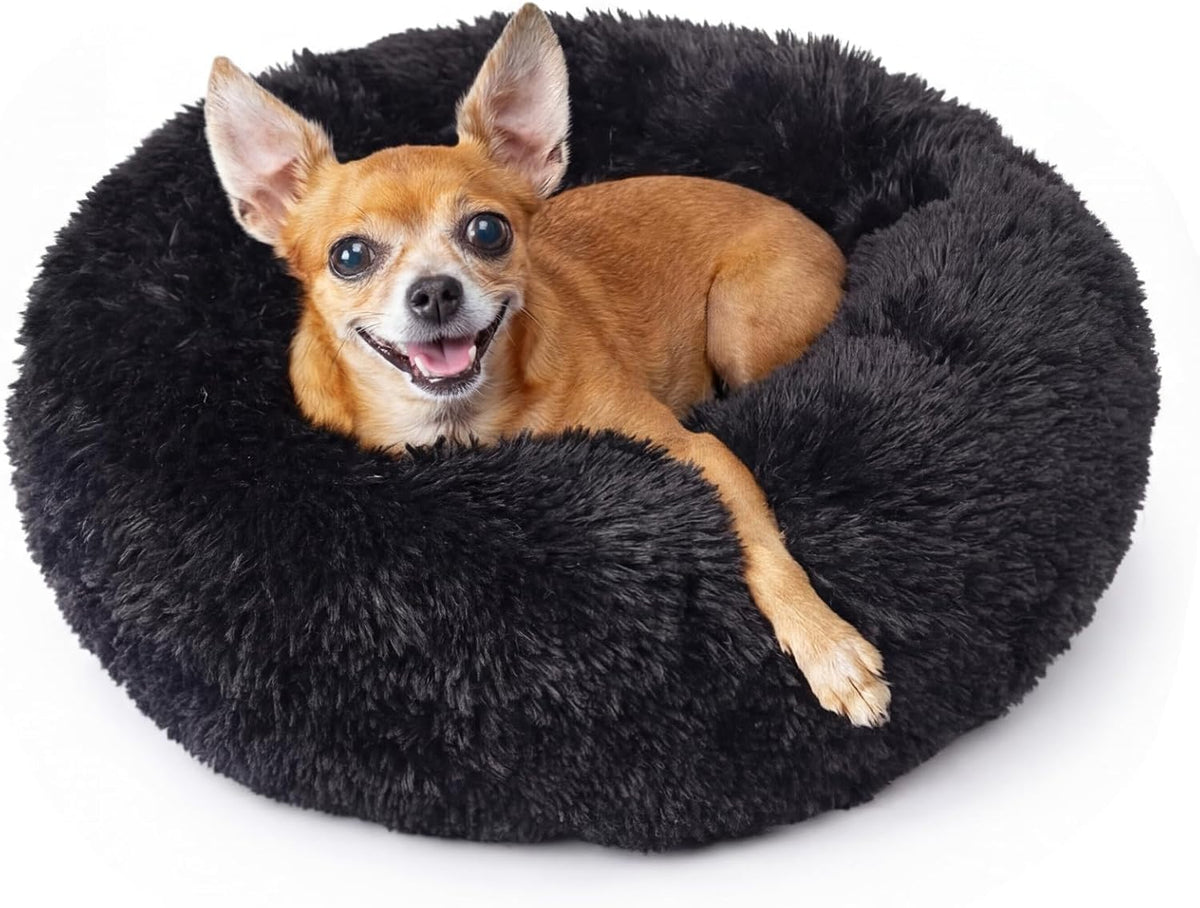 Small Calming Dogs Bed for Small Dogs Anti-Anxiety Machine Washable Fluffy Luxury Anti-Slip Waterproof Mute Base Warming Cozy Soft Pet Puppy Round Bed