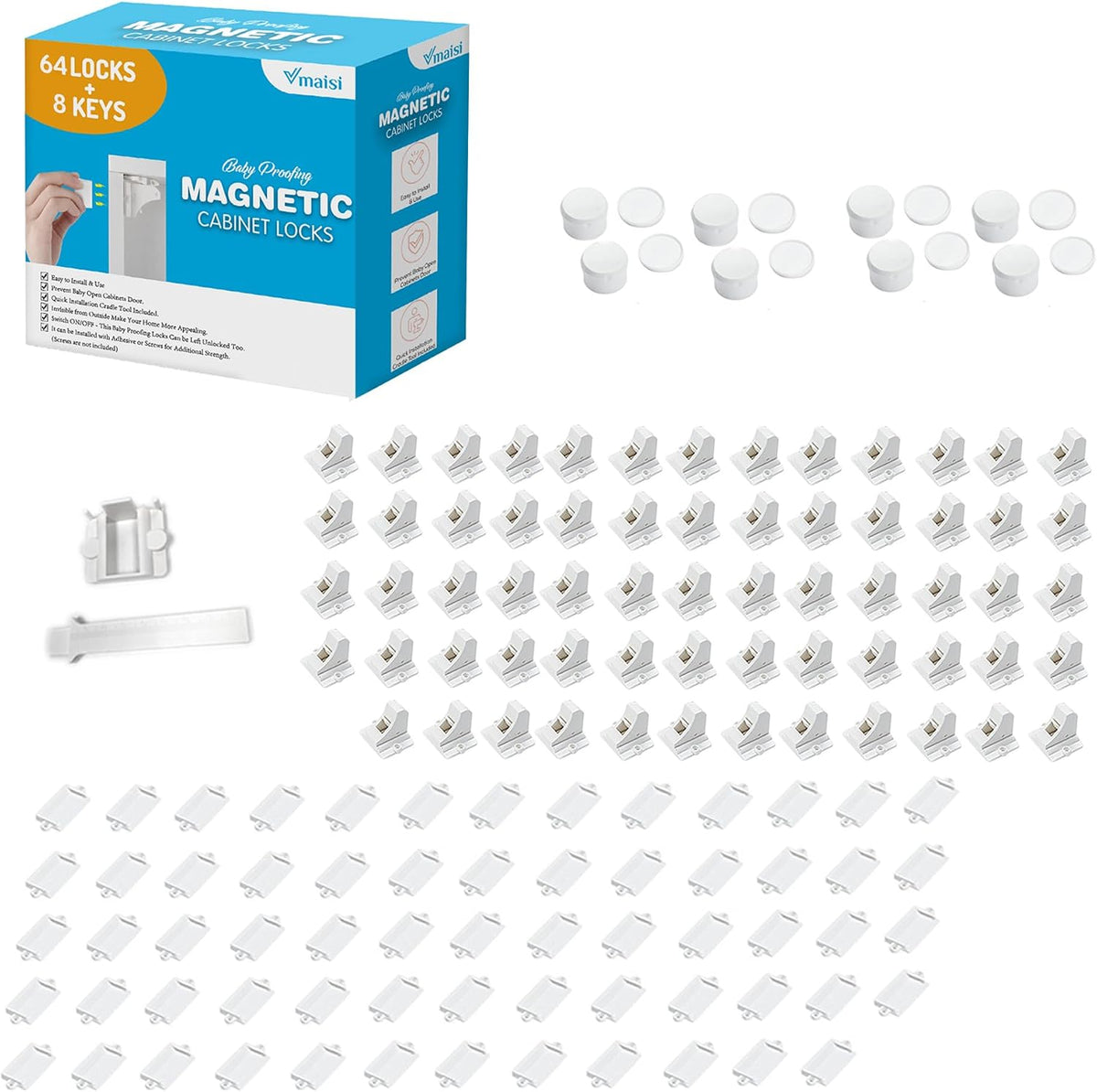 Vmaisi 20 Pack Magnetic Cabinet Locks Baby Proofing and 2 Keys