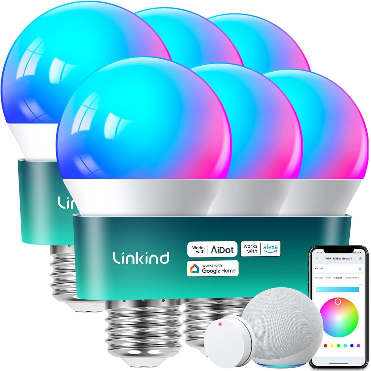 Linkind Smart Light Bulbs, Work with Alexa, Google Home, AiDot