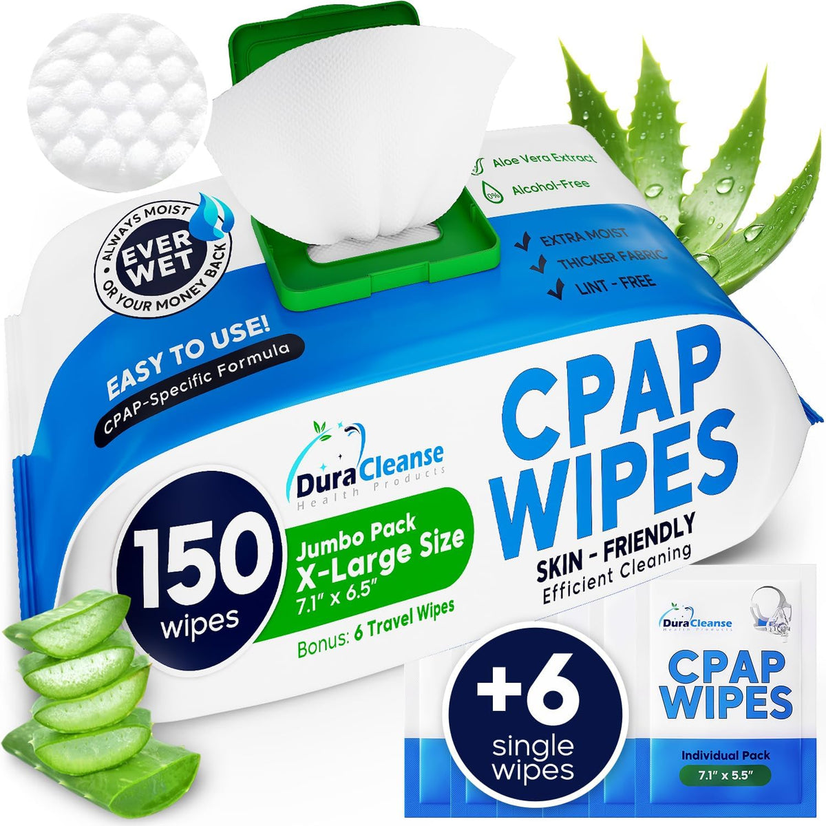 XL CPAP Mask Wipes - Unscented Cleaner Full Face & Nasal Masks - 150 Ct + 6
