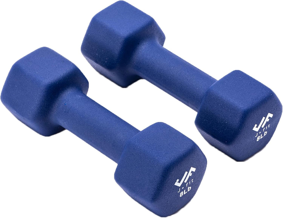 JFIT Dumbbell Pairs or Sets – Neoprene & Vinyl Coated Hand Weights for Home Gym, Strength Training, Aerobics, Cardio Exercise and Fitness