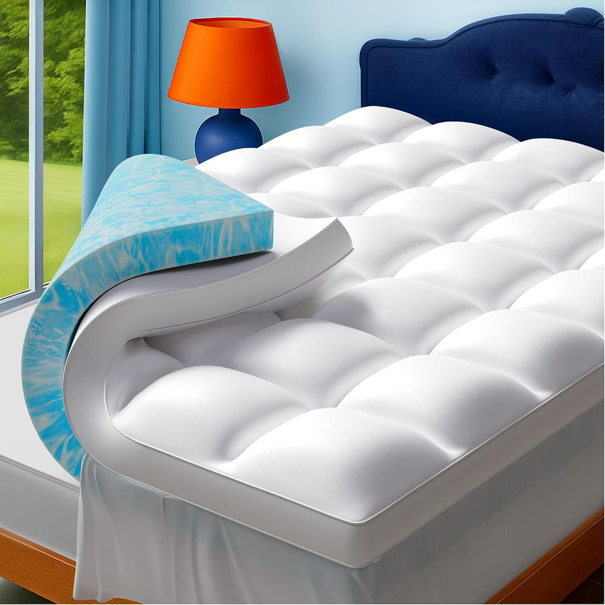 Queen Size Dual Layer 4 Inch Memory Foam Mattress Topper