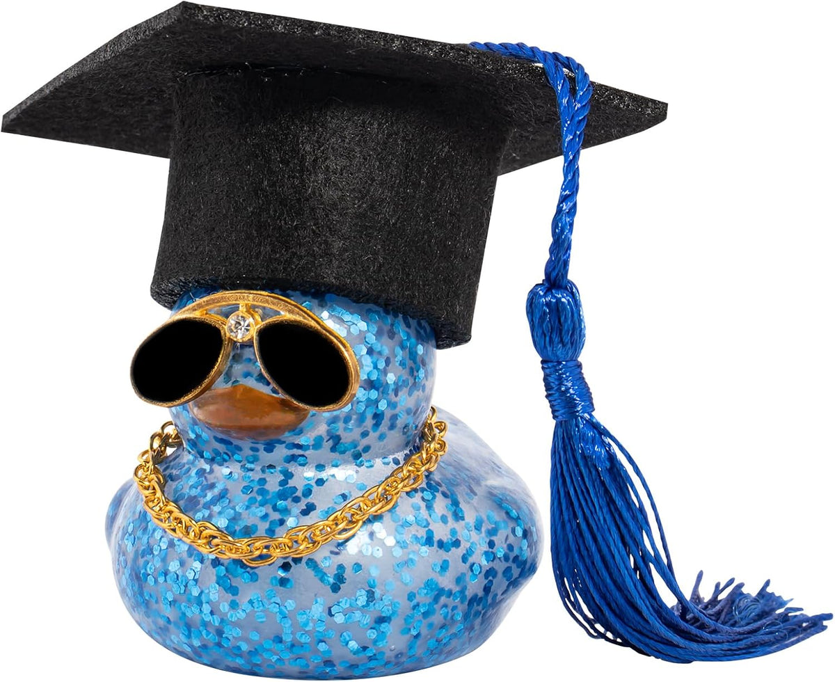 wonuu Car Dashboard Decor Graduation Hat Color Rubber Duck, Car Ducks Ornaments with Mini Graduation Hat Necklace Sunglasses (Gold)