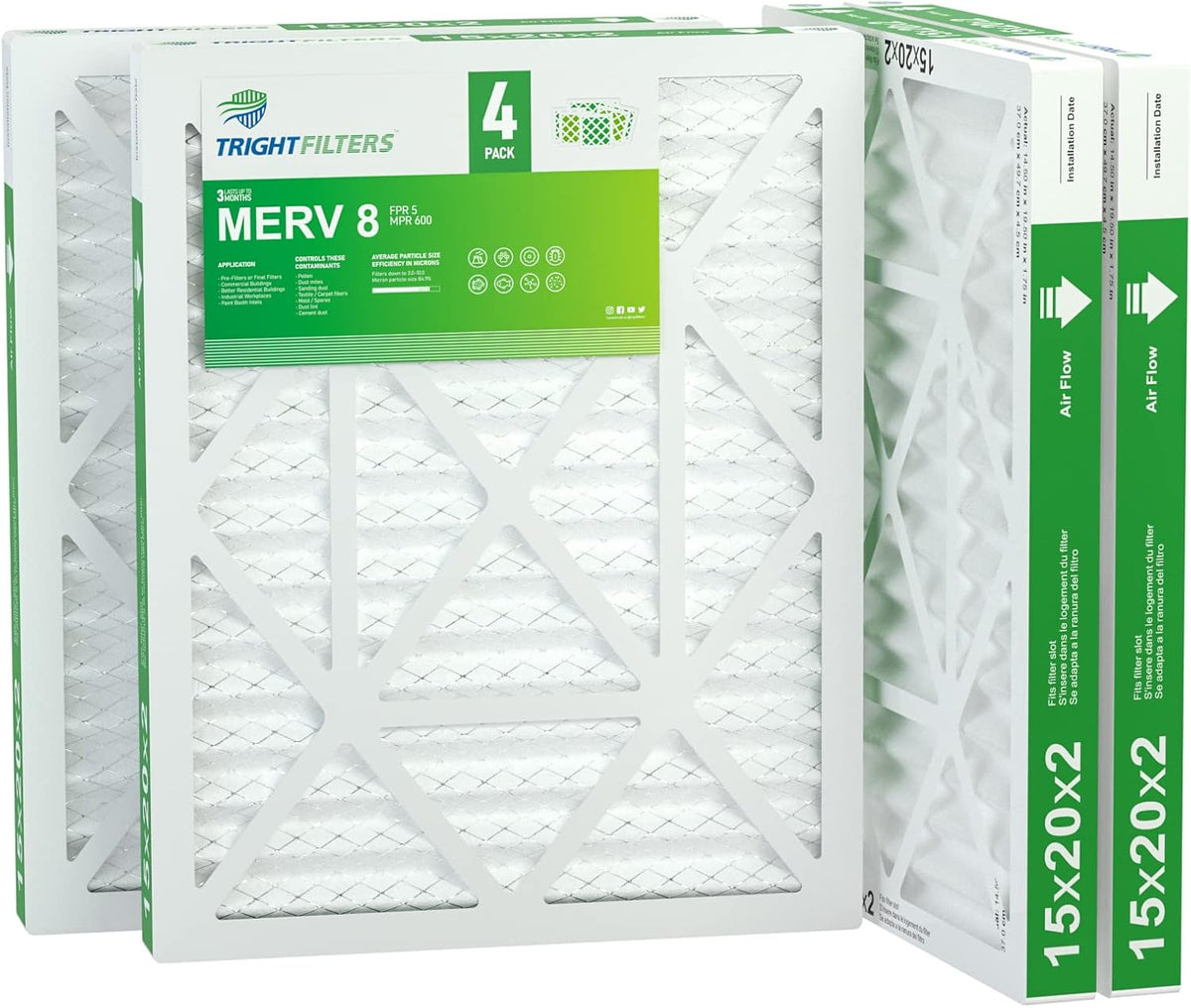 TRIGHTFILTERS 12x12x1 Air Filter 6 Pack, MERV 8 Pleated Home HVAC AC Filter