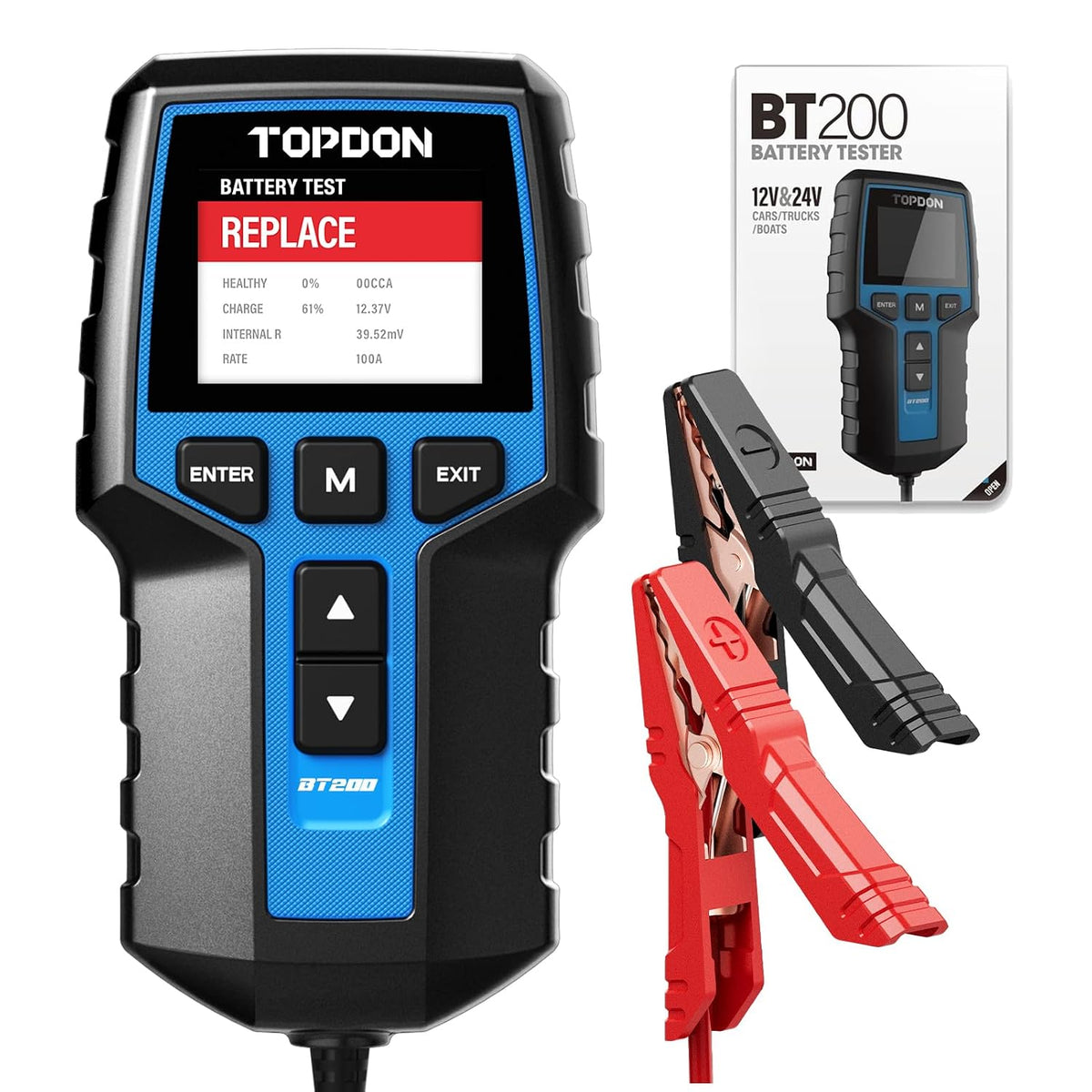 TOPDON BT200 Car Battery Tester, 12V/24V, 100-2000 CCA Load Tester