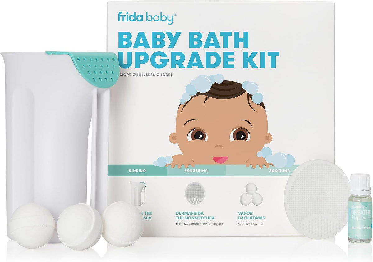 Frida Baby Control The Flow Bath Rinse Cup, Tear Free Rinser to Wash Hair and Body with Easy Grip Handle and Removable Rain Shower, Made in USA