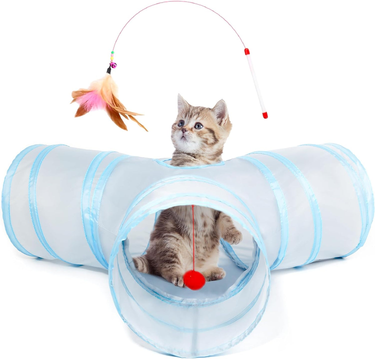 Tempcore Cat Tunnel, 3-Way Collapsible Toy for Indoor Cats, Black & Blue