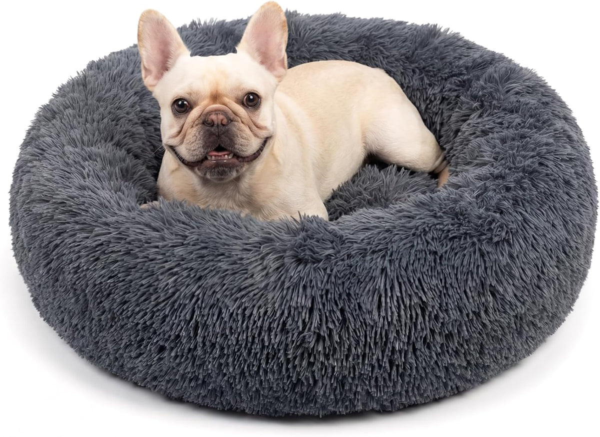 Small Calming Dogs Bed for Small Dogs Anti-Anxiety Machine Washable Fluffy Luxury Anti-Slip Waterproof Mute Base Warming Cozy Soft Pet Puppy Round Bed