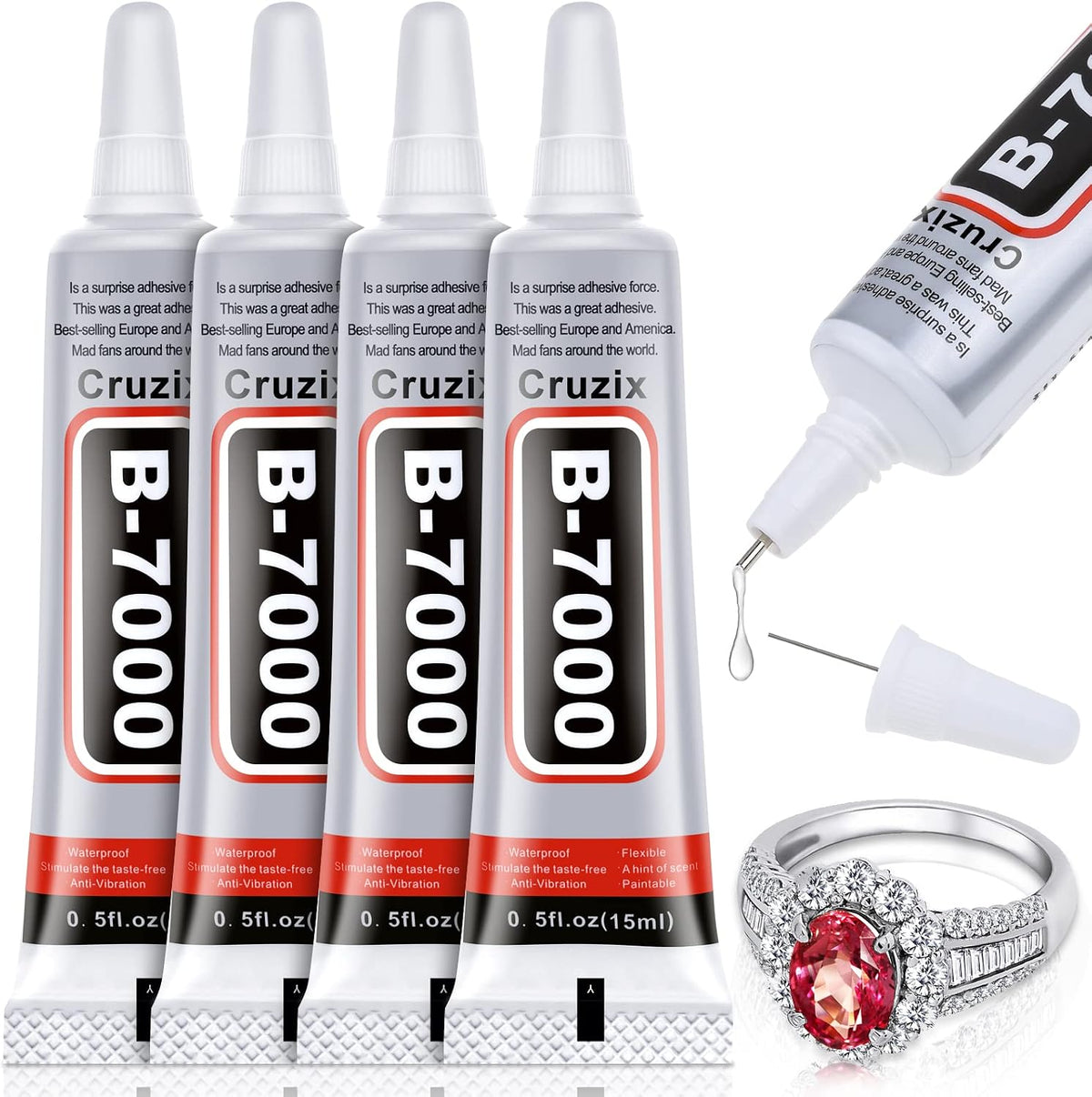 B7000 Jewelry Bead Glue for Jewelry Making, Crystal Clear Glue 3.7 fl oz B7000+Plus Multipurpose Super Adhesive Glue for Rhinestone Crafts Fabric Metal Stone Nail Art Wood Glass (110 ml/ 3.7oz)