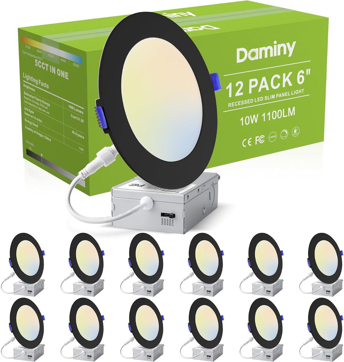 DAMINY 12 Pack 6 Inch LED Recessed Lighting, Canless Wafer Downlight