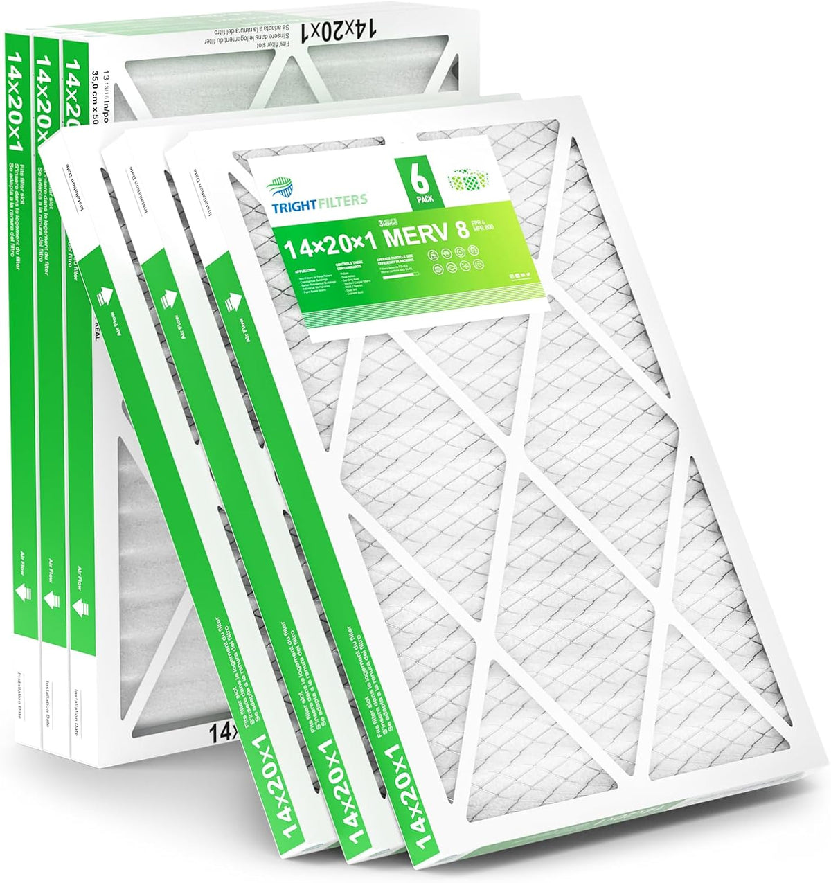 TRIGHTFILTERS 12x12x1 Air Filter 6 Pack, MERV 8 Pleated Home HVAC AC Filter