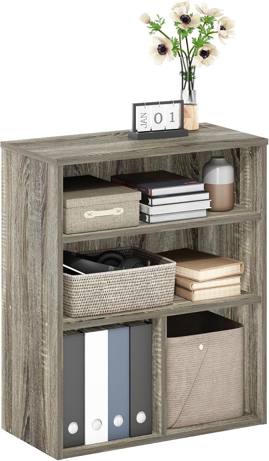 Furinno JAYA Book Shelf, 3-Tier Bookshelf, Bookcase with Adjustable Shelves, 9.5 x 24.5 x 40.3, for Organization and Storage, for Living Room, Bedroom, Home Office, French Oak