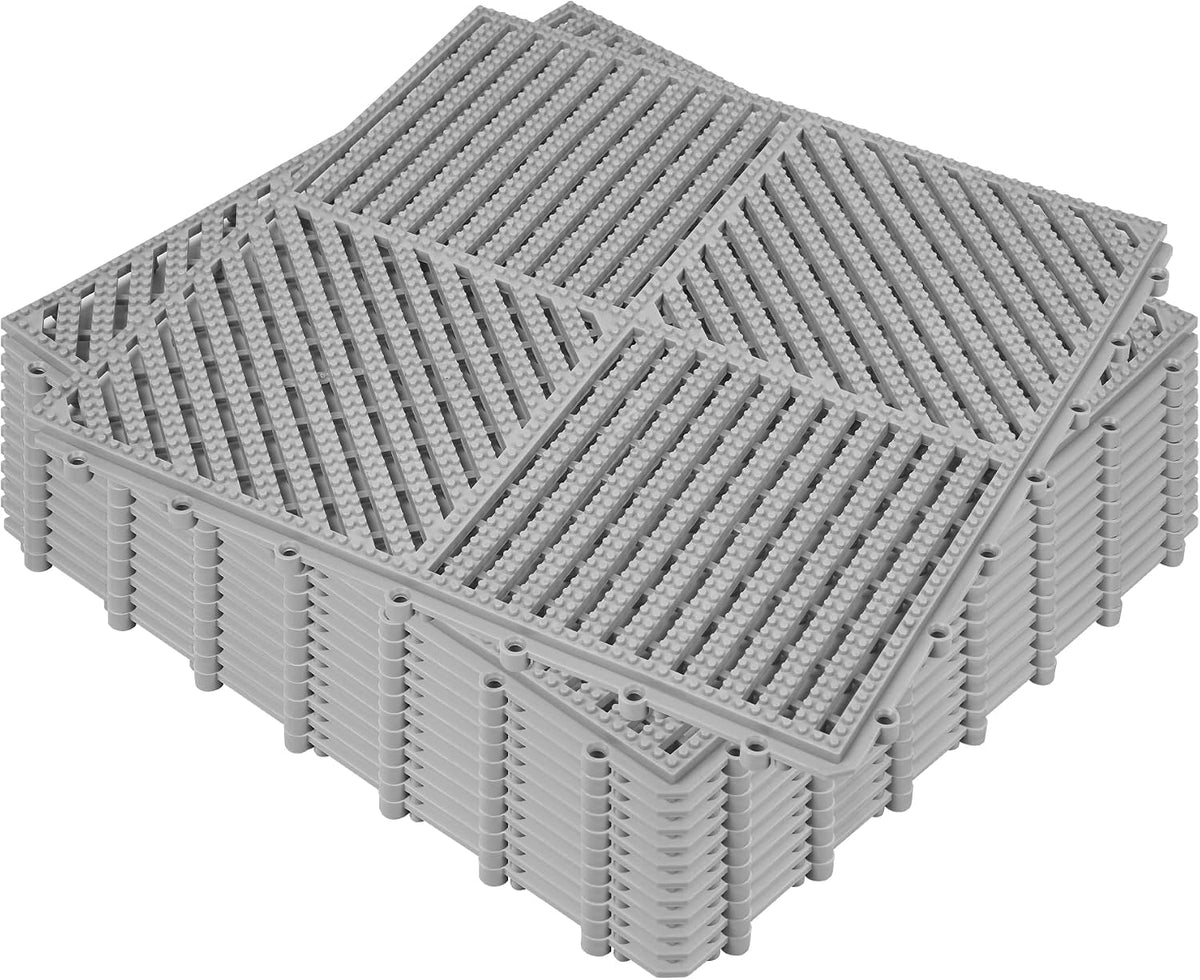 ToLanbbt Modular Interlocking Cushion 12P 11.8" x 11.8" Interlocking Rubber Floor Drain Holes Non-Slip Splicing Drainage Mats for Deck, Shower, Kitchen, Drain Pool, Sauna Bath, Indoor Outdoor (Black)