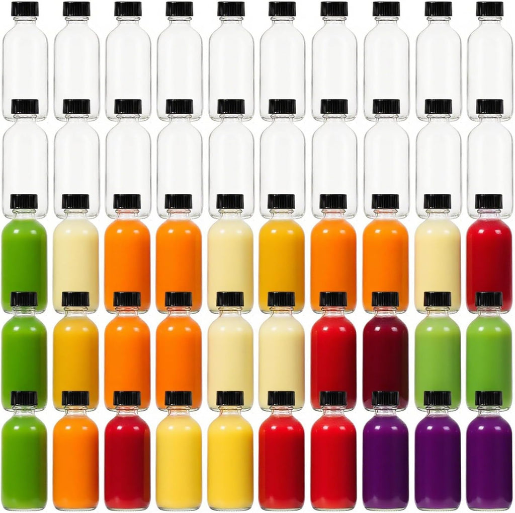 2 oz (60ml) 15 Pack Leak-Proof Clear Glass Boston Round Bottles with lids
