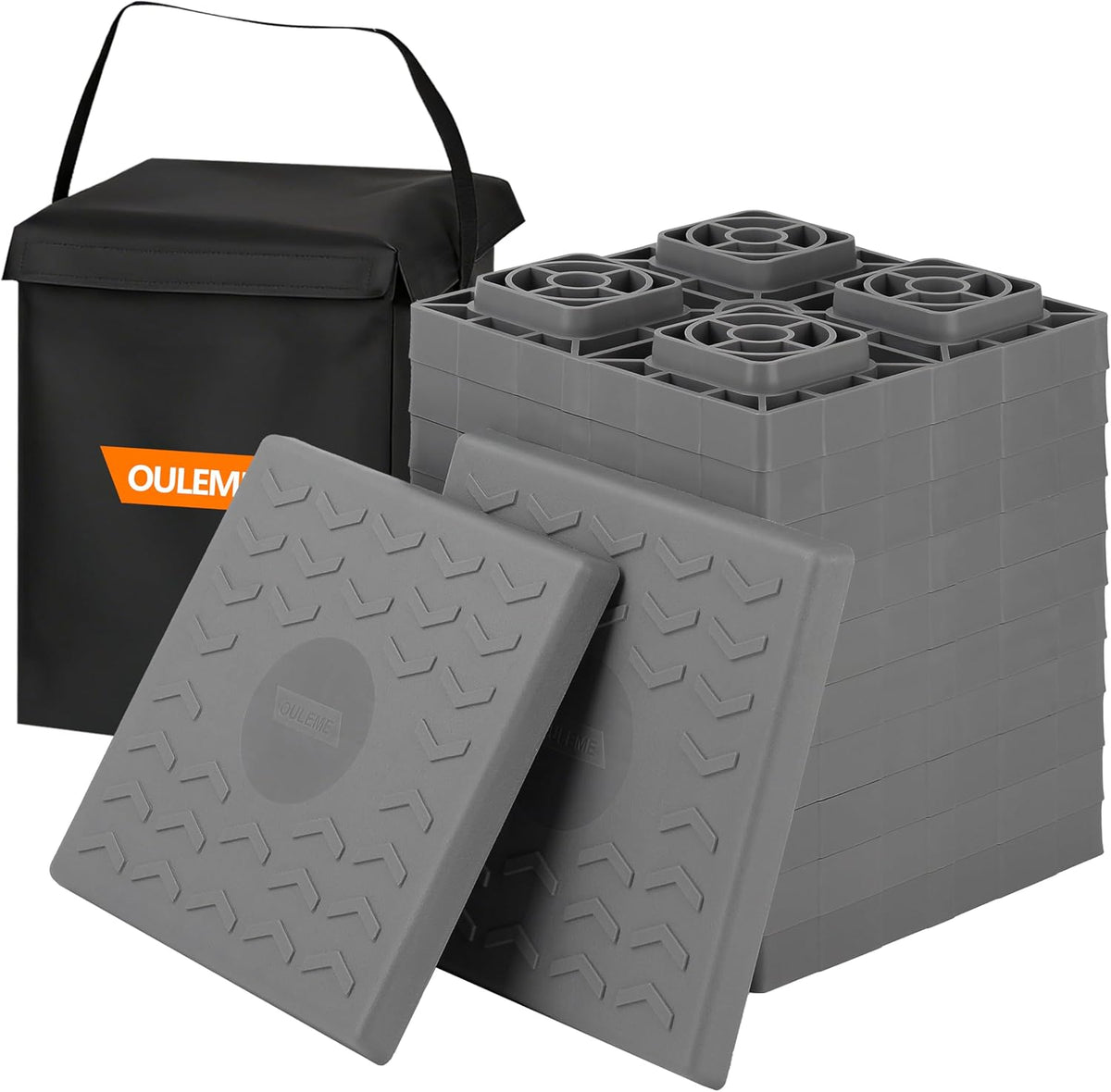 OULEME 12 Pack RV Leveling Blocks, Stackable Jack Blocks, Interlocking Leveling Pads with Carrying Bag, for Camper Travel Trailer