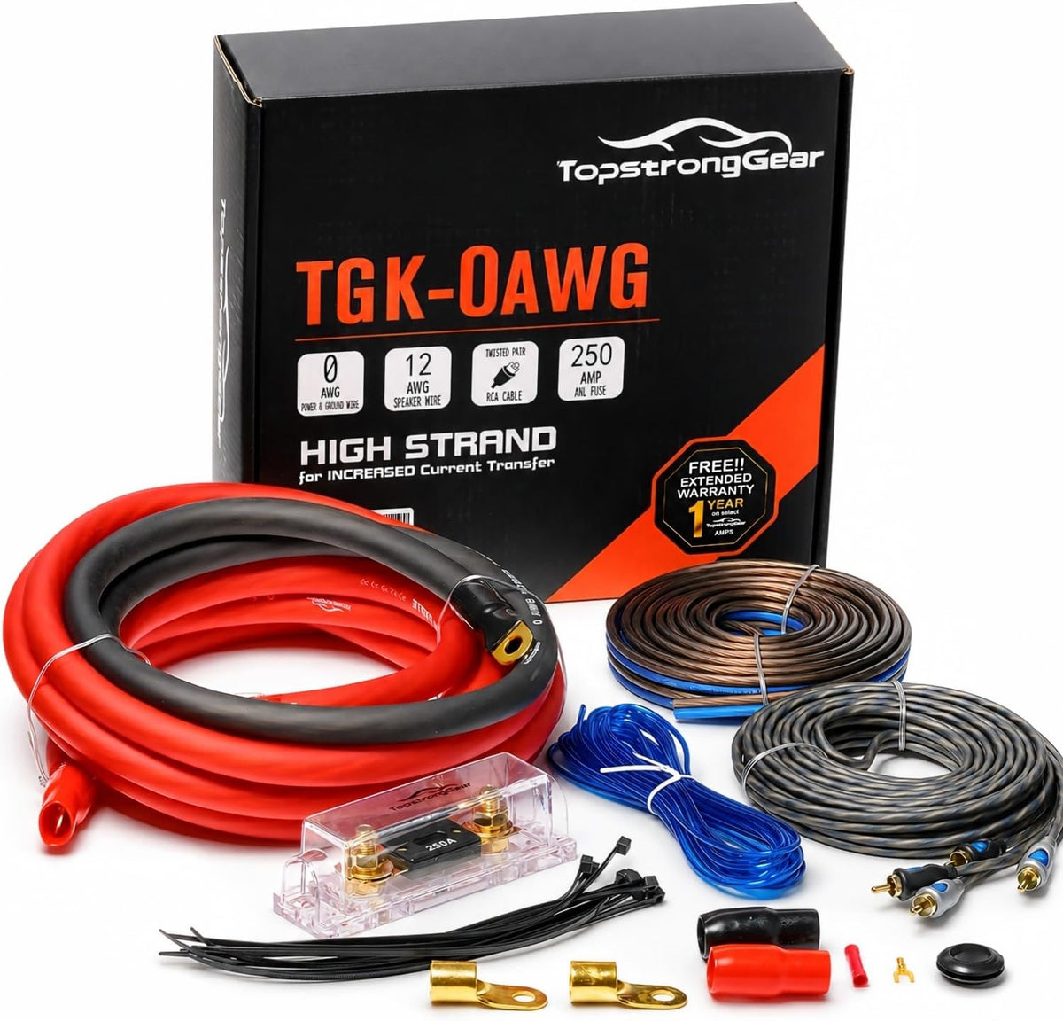 4 Gauge Amp Wire Kit, 4 CCA AWG Amplifier Wiring Kit for Subwoofer Speaker