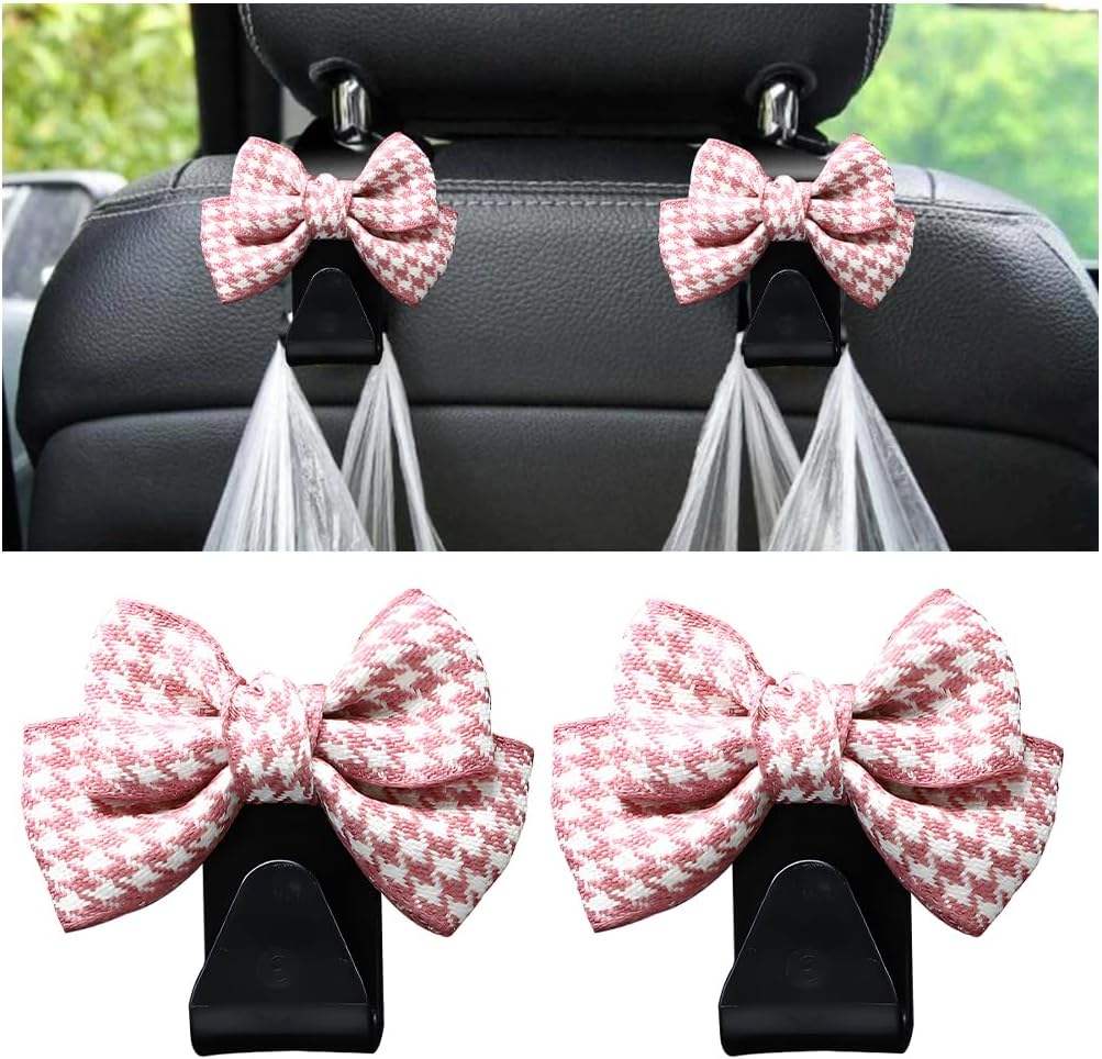 Mandark 2PCS Bow Car Headrest Hooks for Bags, Black Line