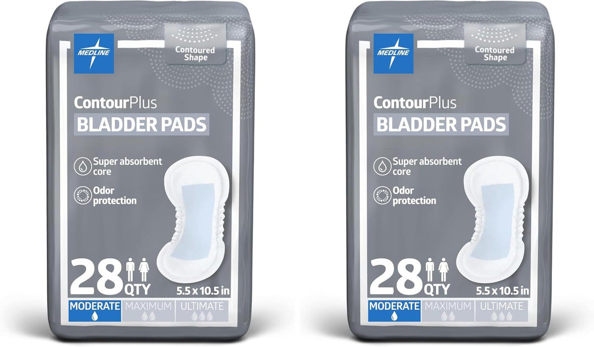 Medline ContourPlus Bladder Control Incontinence Pads, Moderate Absorbency, 5.5" x 10.5", 28 Count
