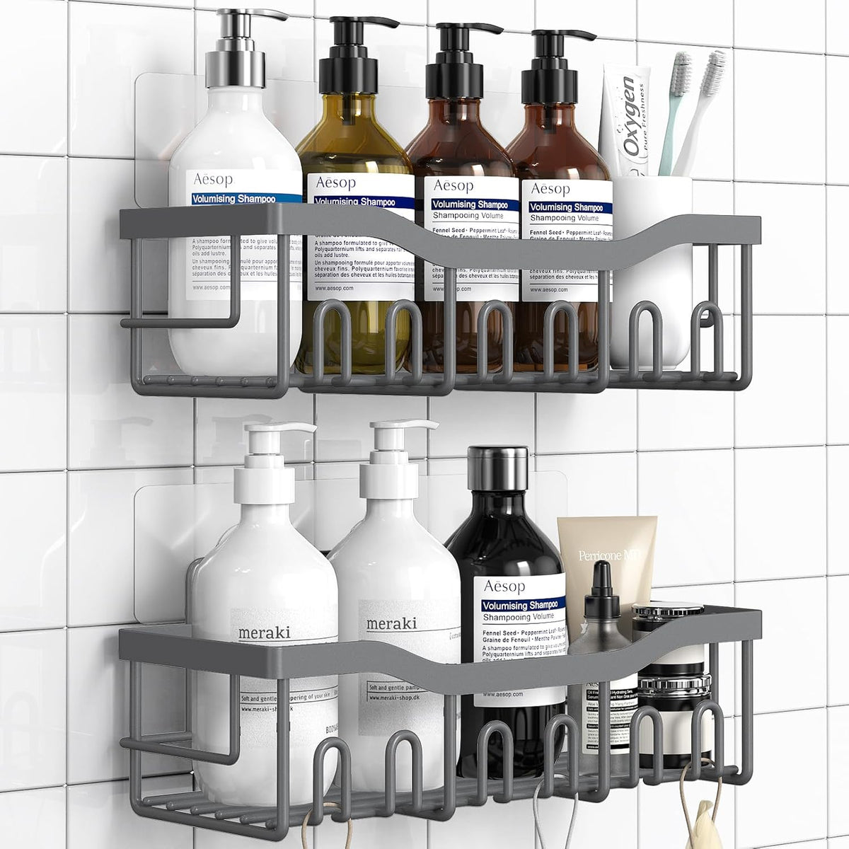 Shower Caddy 2 Pack,Adhesive Shower Organizer for Bathroom Storage&Home Decor&Kitchen organizers and storage,No Drilling,Large Capacity,Rustproof Stainless Steel Bathroom Organizer,Bathroom Decor Sets