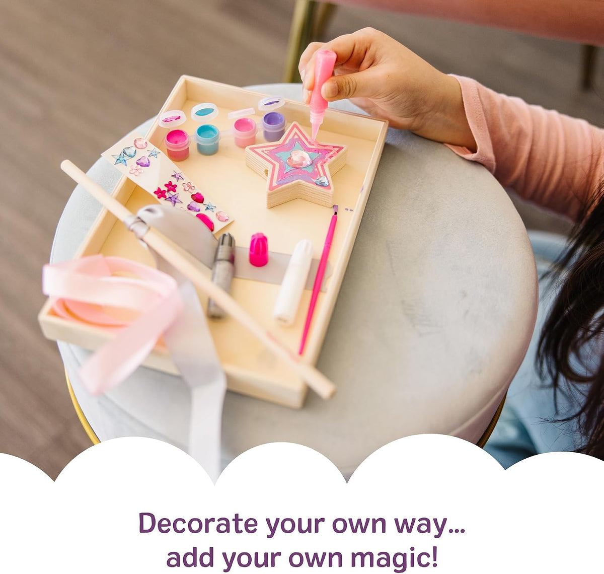 Melissa & Doug Created By Me! Paint & Decorate Your Own Wooden Princess Wand Craft Kit, Pink Princess Crafts Great for Rainy Days, Toys for Kids Ages 4+