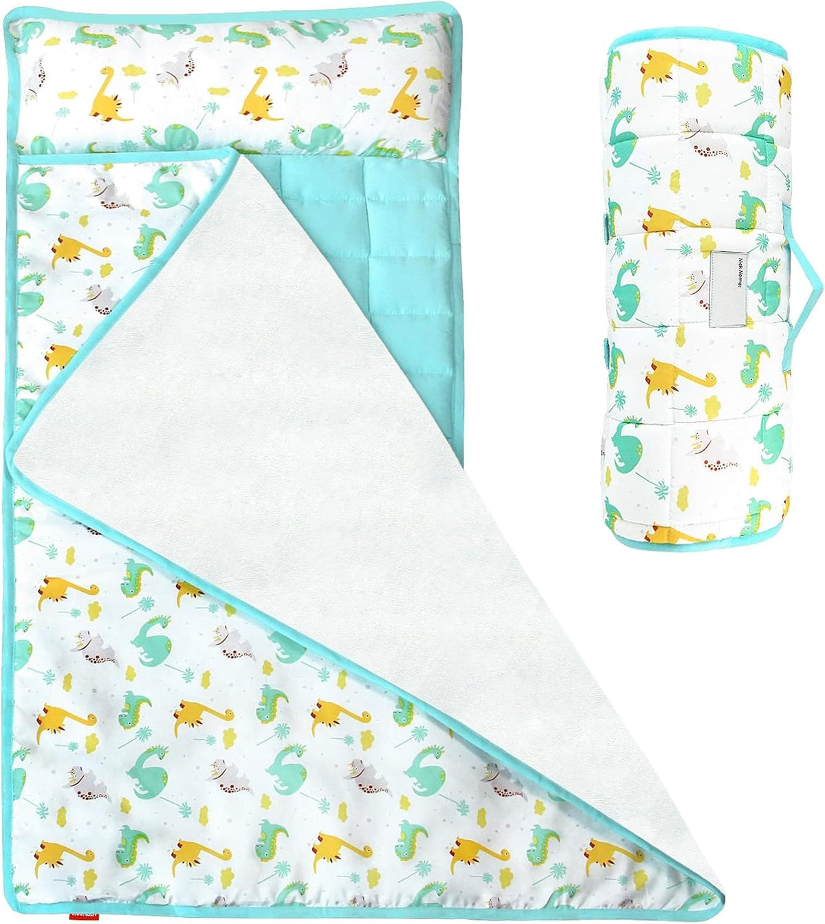 Moonsea Toddler Nap Mat with Pillow and Fleece Minky Blanket Grey