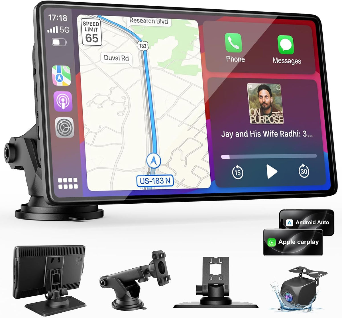 9" CarPlay Screen for Car, Wireless Apple CarPlay & Android Auto