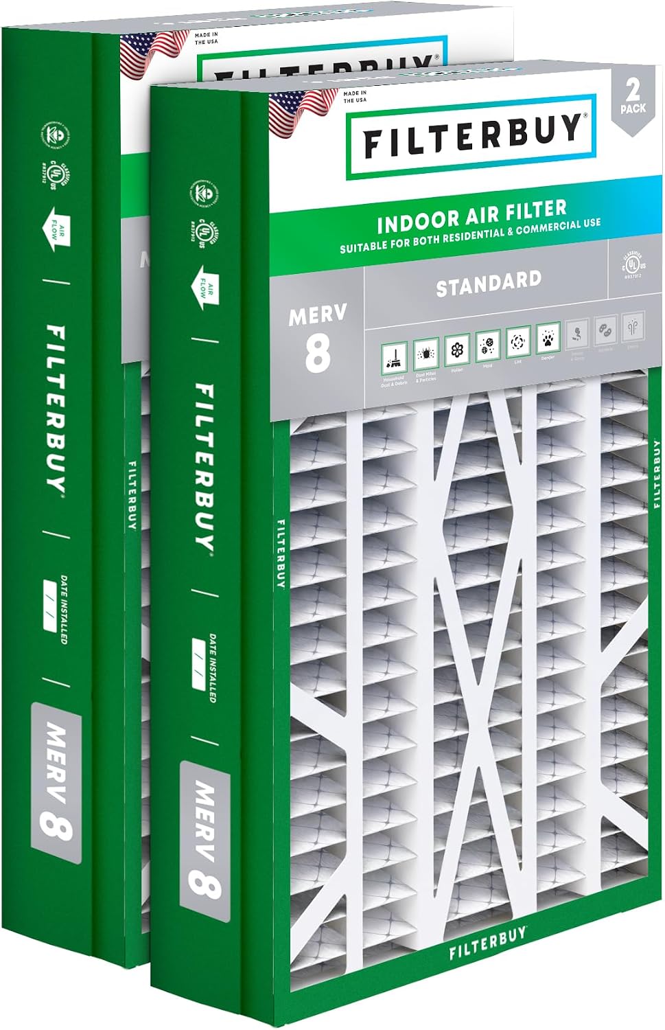 Filterbuy 20x25x5 Air Filter MERV 8 Dust & Allergy Defense (2-Pack)