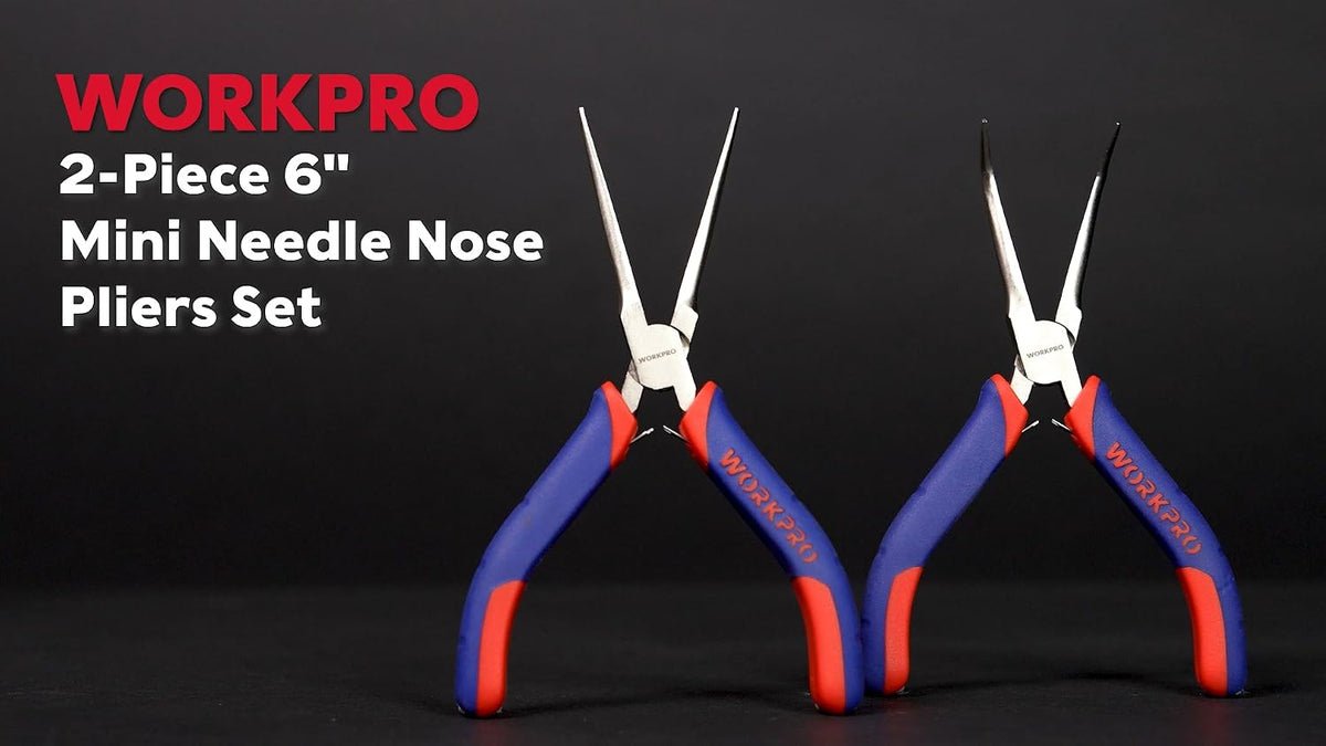 WORKPRO 2-Piece 6" Mini Needle Nose Pliers Set(Smooth Jaw), Long Nose Pliers, Bent Nose Pliers with Comfort Grip Handles, Jewelry Plier For Wire Wrapping, Handmade Craft, Jewelry Making, 6" 2PCS