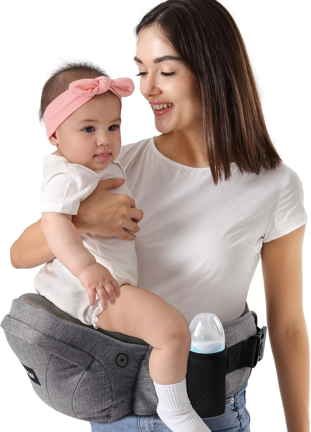 HKAI Baby Hip Carrier,Baby Carrier with Adjustable Waistband & Breathable Mesh, Ergonomic Carrier with Non-Slip Hip Seat Surface for Newborns & Toddlers (Grey)