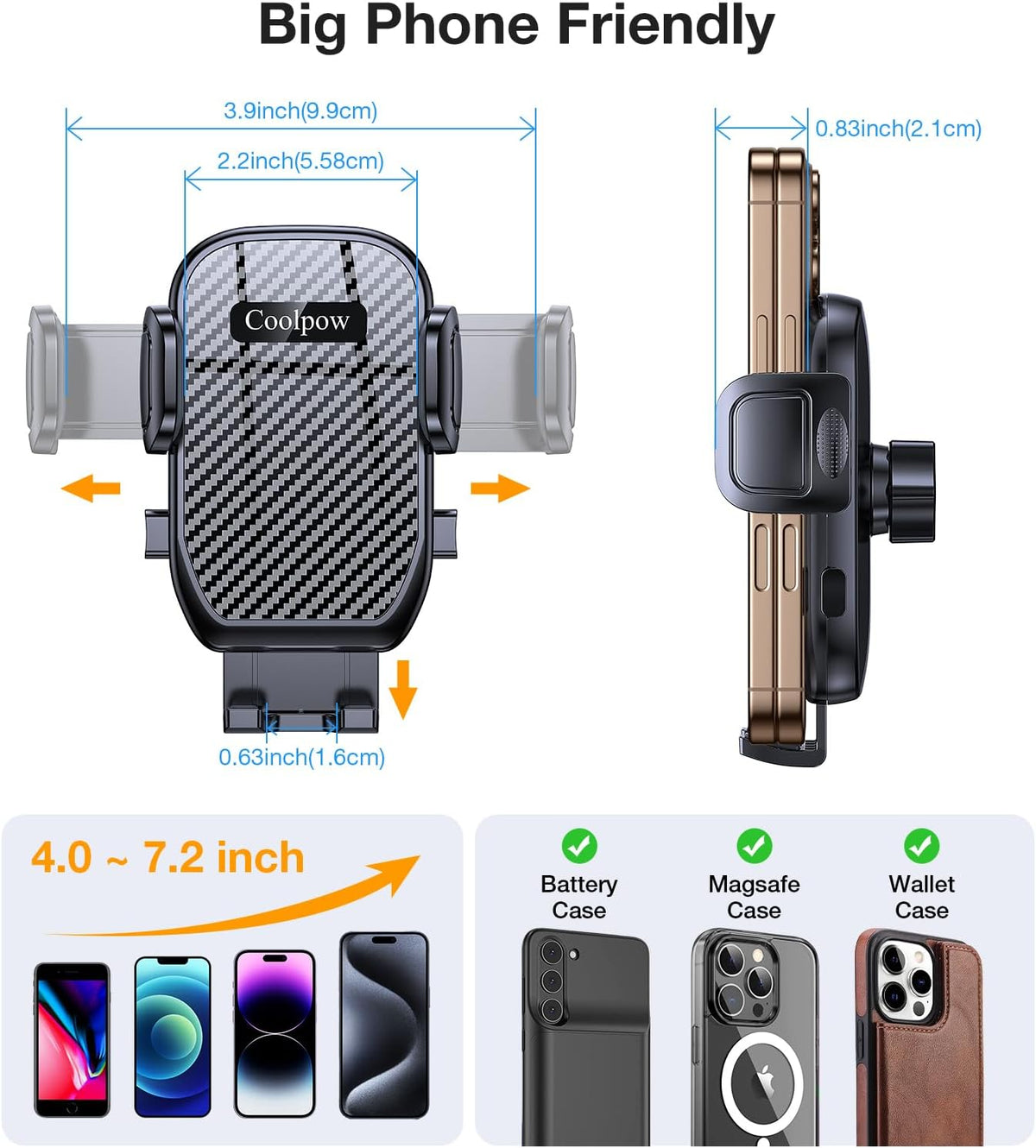 Coolpow Cup Holder Phone Holder for Car Phone Holder Cup Holder Phone Mount【Ultra Stable & Never Shake】Phone Holders for Your Car Cupholder Cell Phone Car Mount for iPhone 17 16 All 4"-7" Smartphones