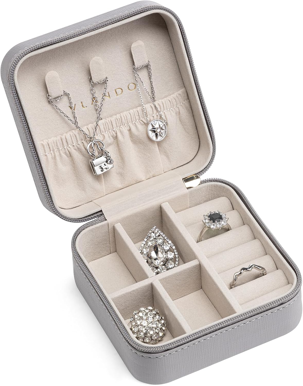 VLANDO Travel Jewelry Case, Compact Design, Necklace Hook, Anti-Tangle