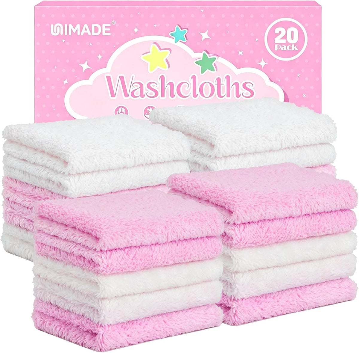 UNIMADE Baby Washcloths, Super Soft Microfiber Coral Fleece Wash Cloths
