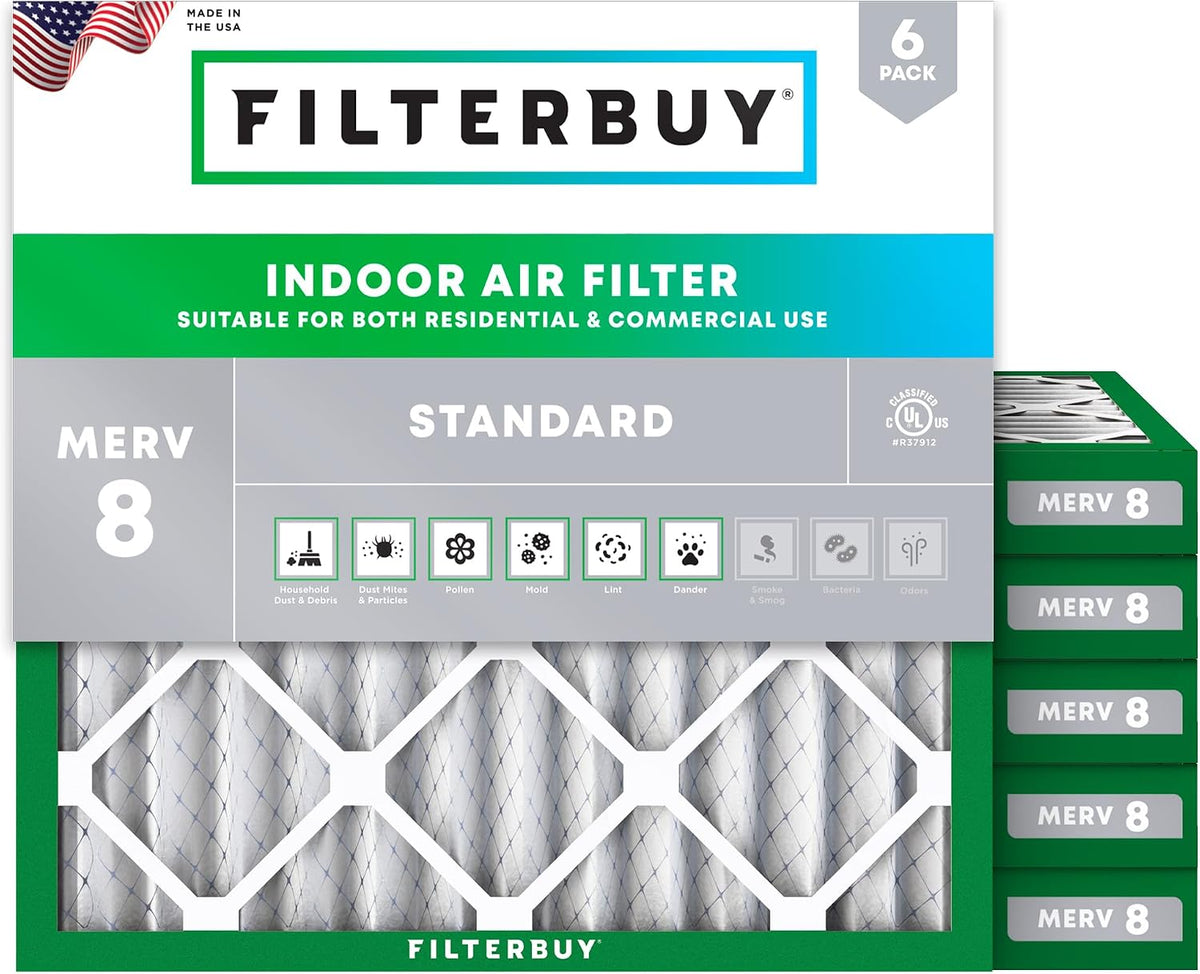 Filterbuy 16x25x1 Air Filter MERV 8 Dust & Allergy Defense (6-Pack)