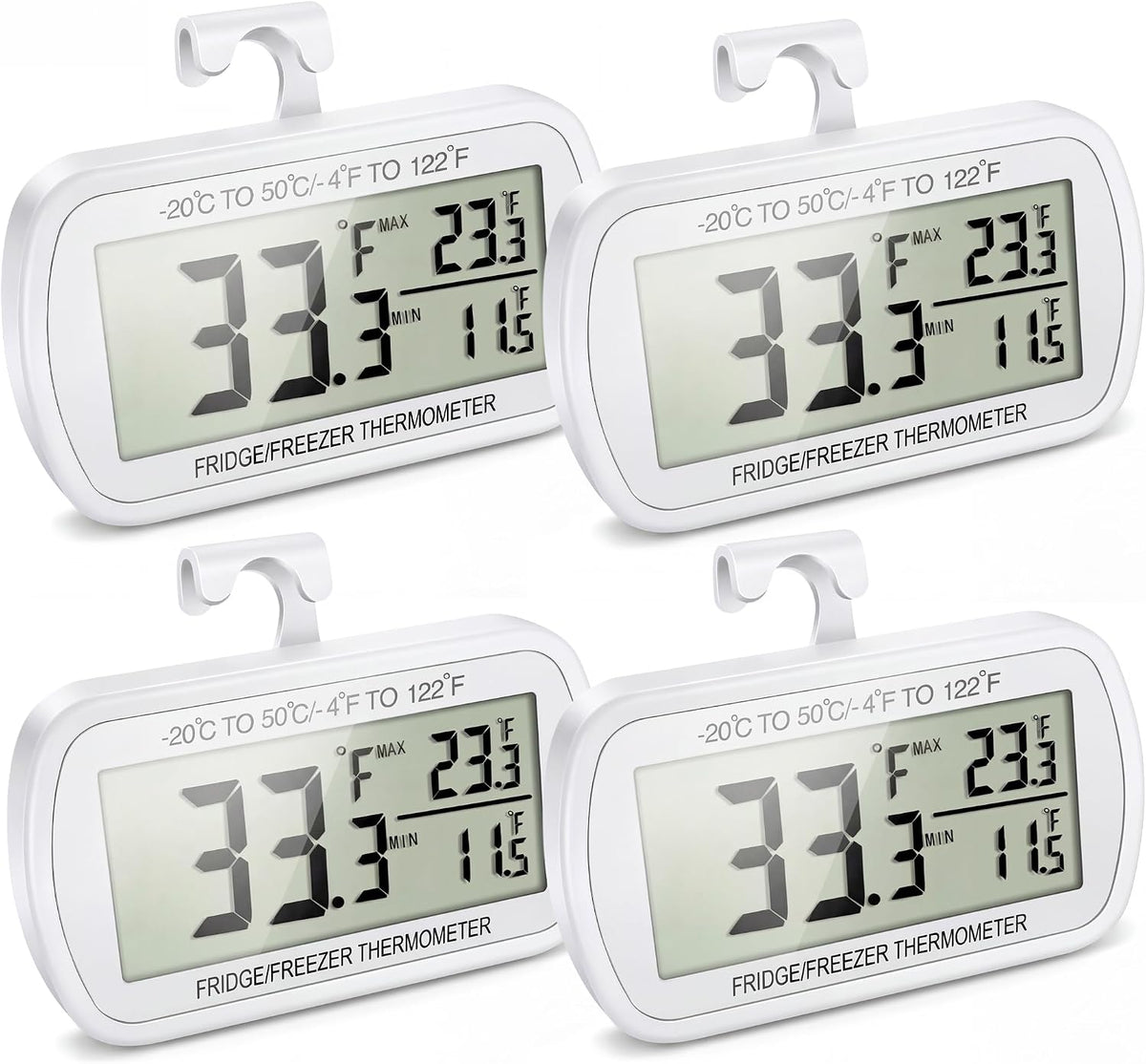 Waterproof Refrigerator Fridge Thermometer, Digital Freezer Room Thermometer, Max/Min Record Function Large LCD Screen and Magnetic Back for Kitchen, Home, Restaurants (2 Pack)