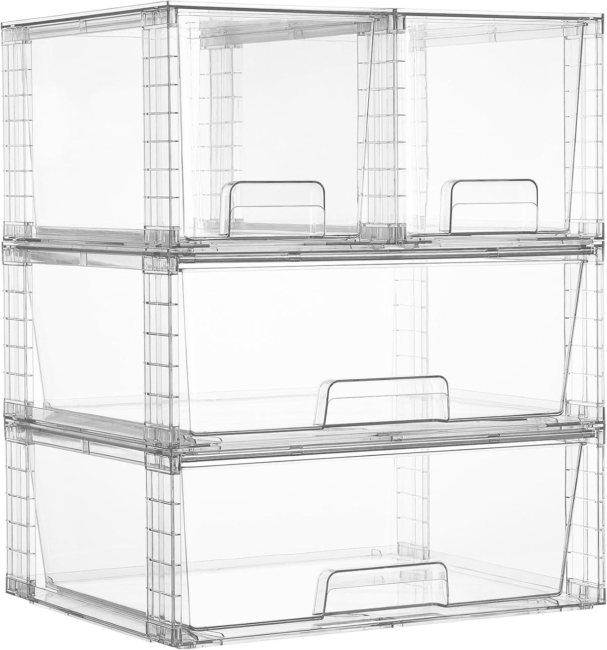 Vtopmart Clear Stackable Storage Drawers, 3 Pack Wide Organizer Set