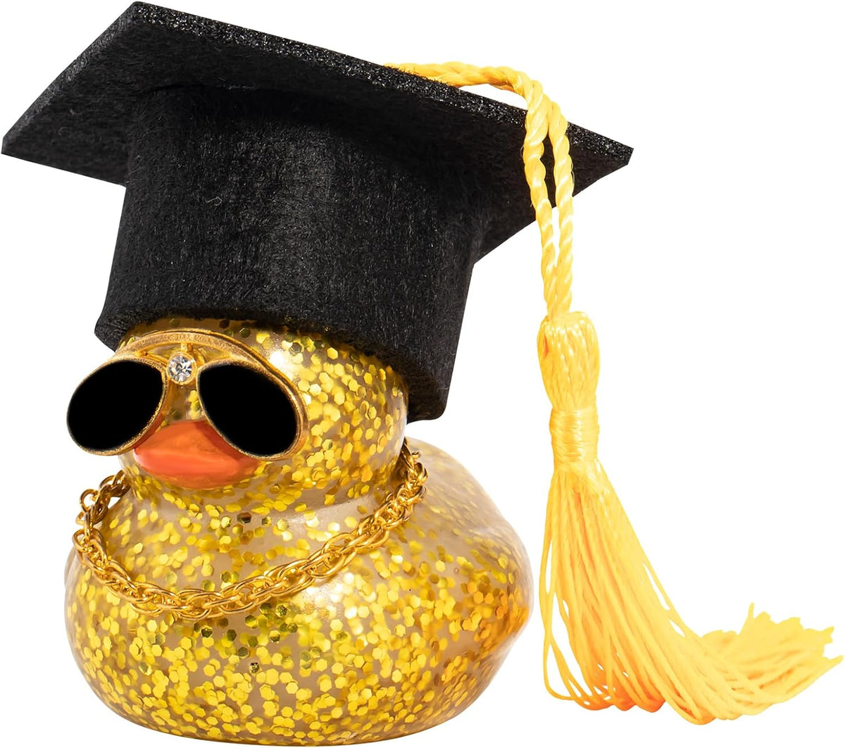 wonuu Car Dashboard Decor Graduation Hat Color Rubber Duck, Car Ducks Ornaments with Mini Graduation Hat Necklace Sunglasses (Gold)
