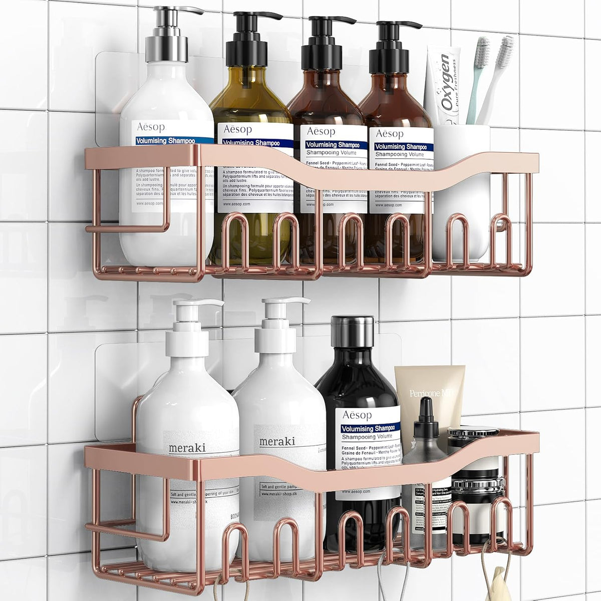 Shower Caddy 2 Pack,Adhesive Shower Organizer for Bathroom Storage&Home Decor&Kitchen organizers and storage,No Drilling,Large Capacity,Rustproof Stainless Steel Bathroom Organizer,Bathroom Decor Sets