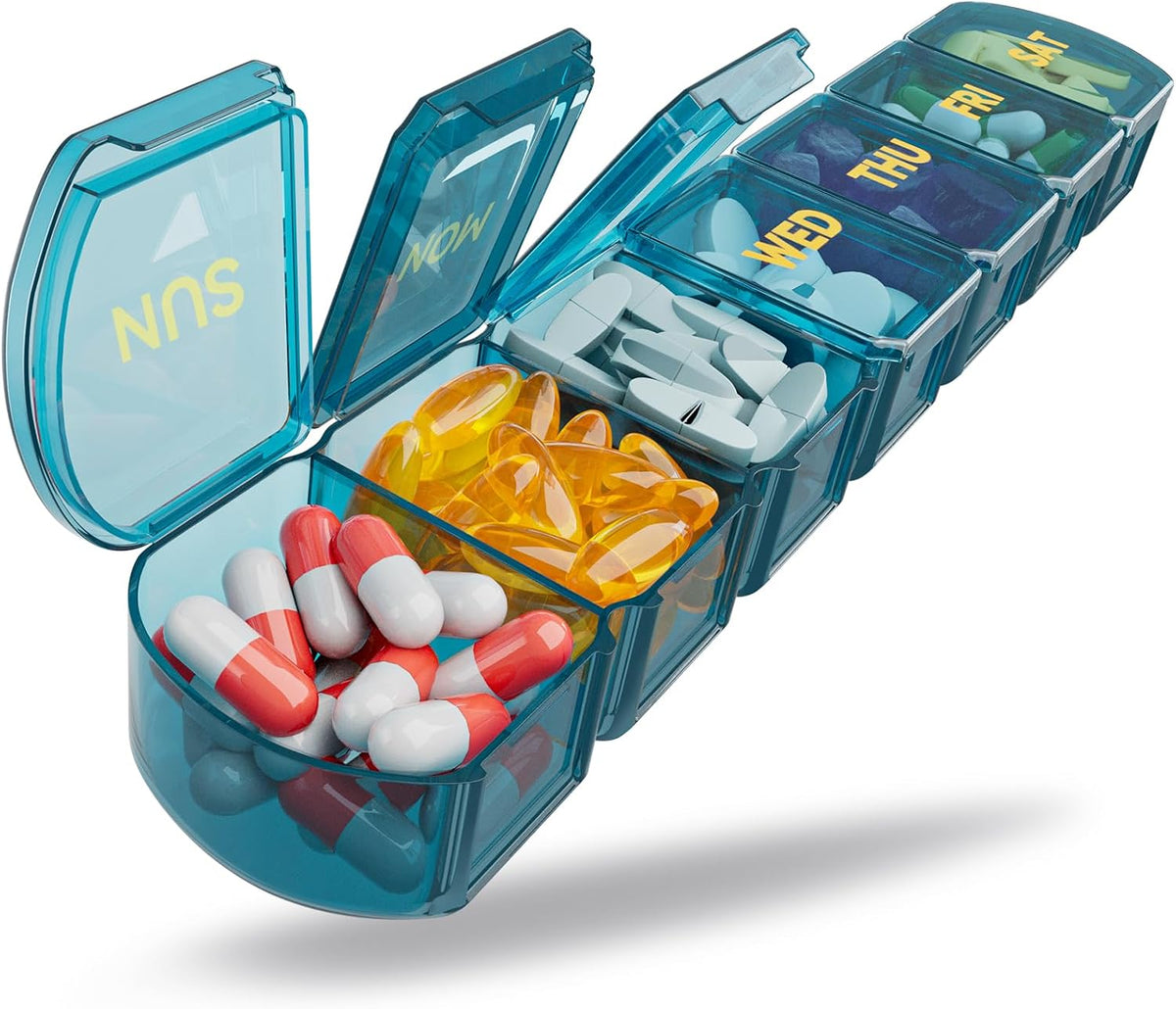 Large Pill Organizer Weekly - 7 Day Compartments with Easy-Open Design