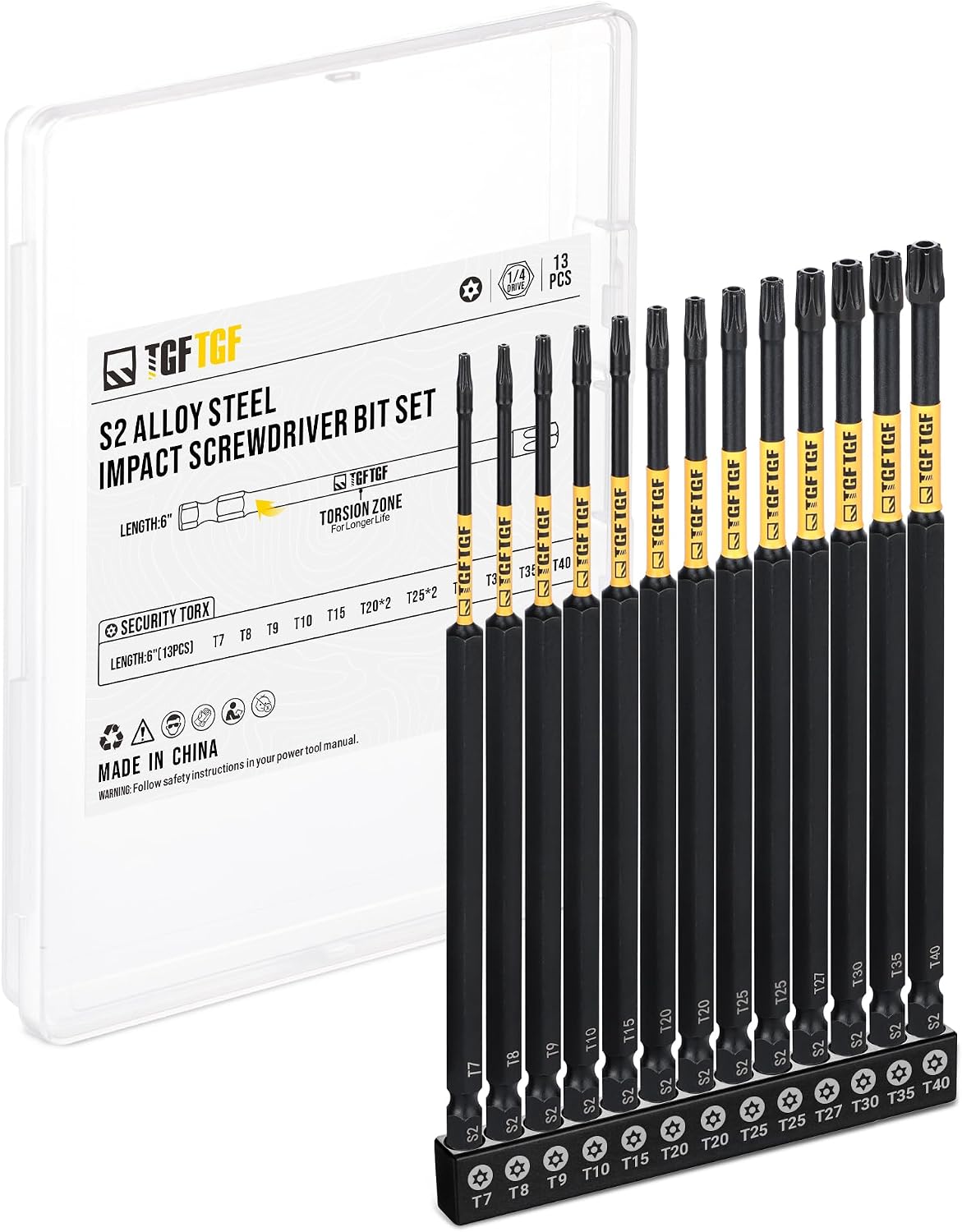 TGFTGF Impact Torx Bit Set 31PCS (T5 T6, TT7-TT40), 1” 2” S2 Steel Security Torx, Tamper Proof Star Bit Set with Magnetic CNC Machined Tips, Impact Screwdriver Bits with Bit Holder Storage Case
