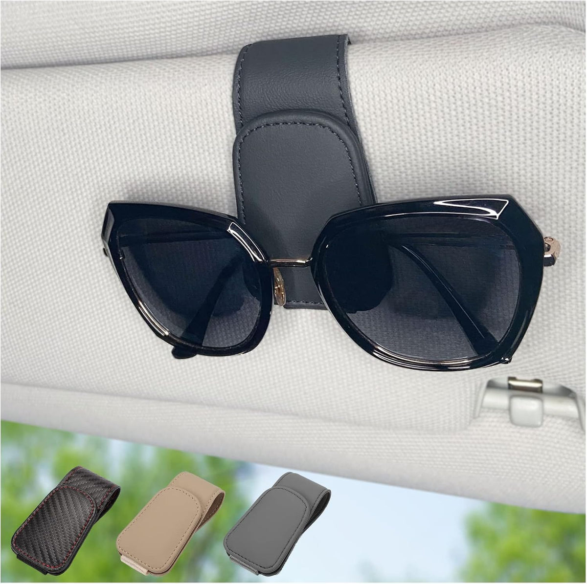 Magnetic Leather Sunglass Holder for Car, Eyeglasses Clip for Visor(Black)