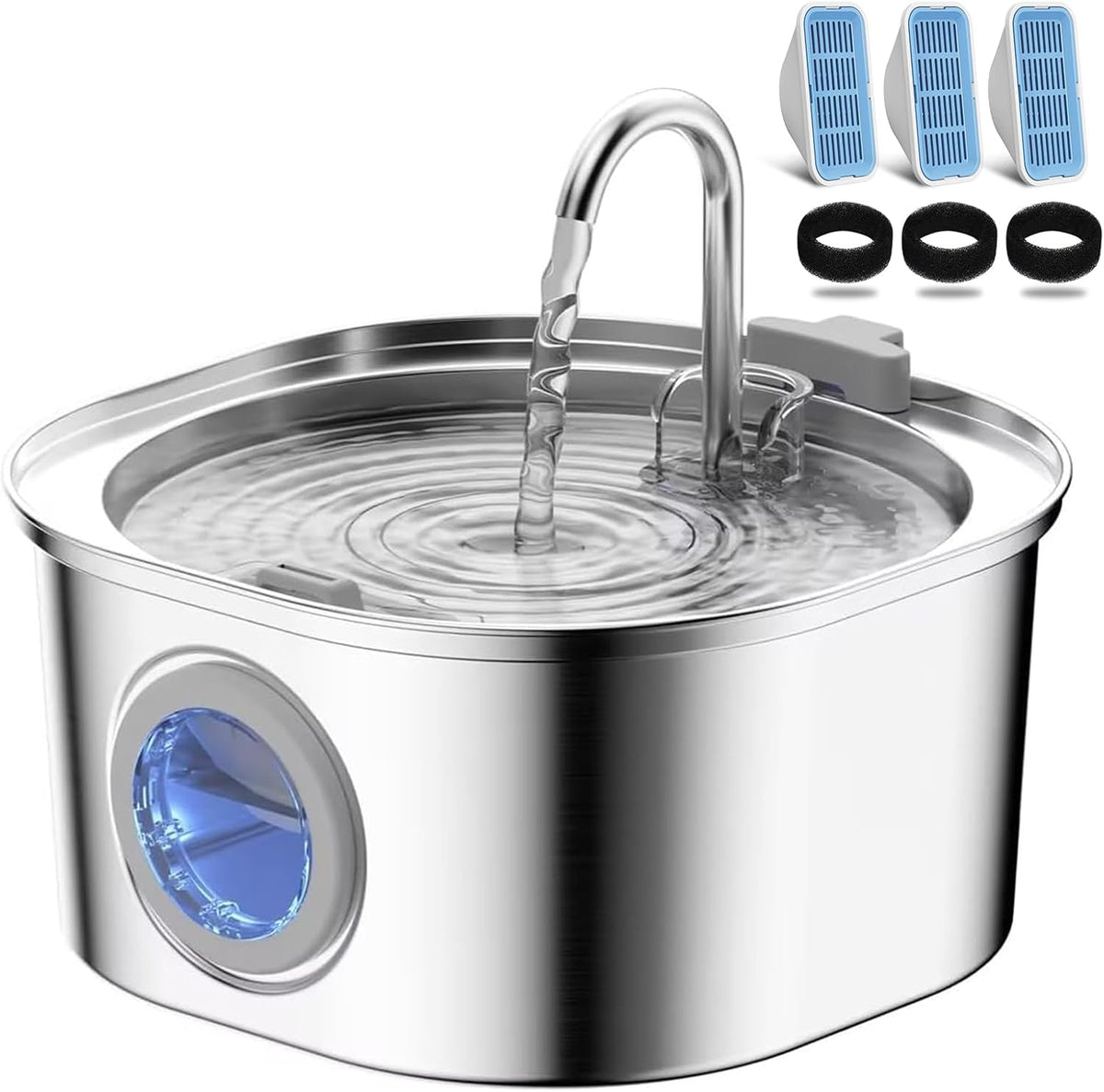 PEKTACO Cat Water Fountain, 3.2L/108oz Stainless Steel Pet Water Fountain