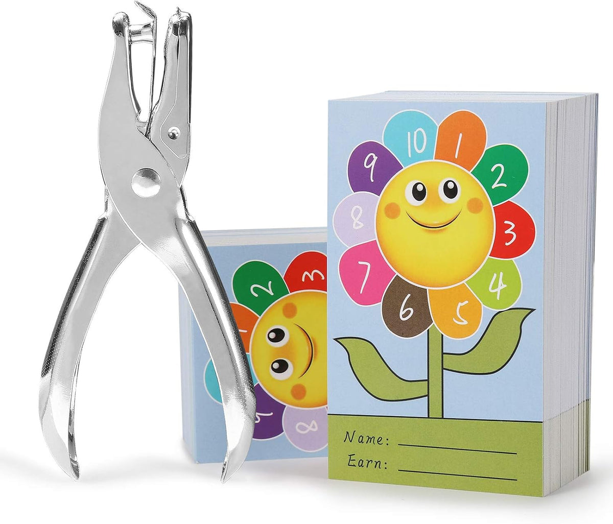 ONEDONE Punch Cards 200 Pack Reward Punch Cards for Classroom with Puncher