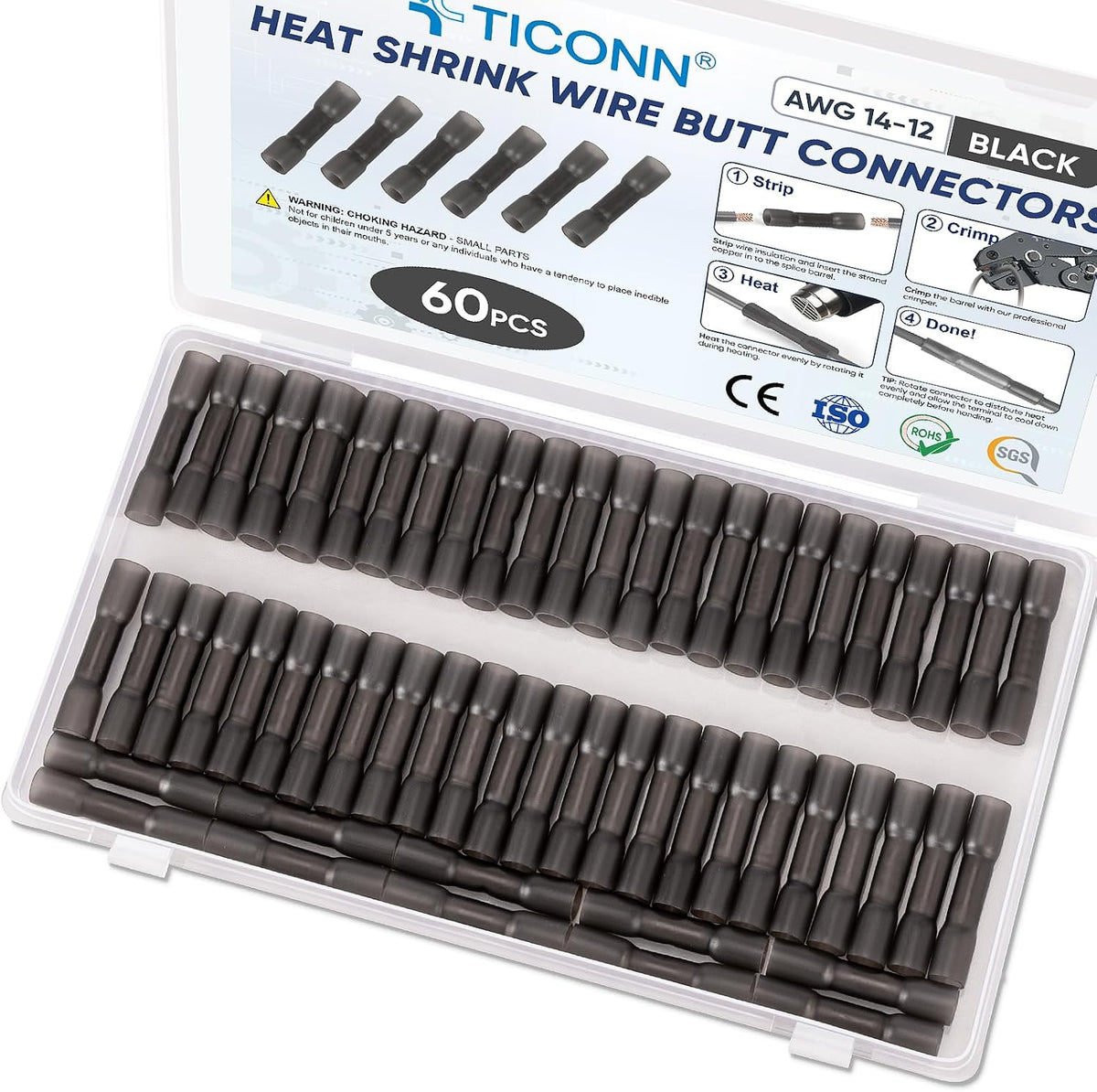 TICONN 100PCS Heat Shrink Butt Connectors, Crimp Wire Connectors Kit