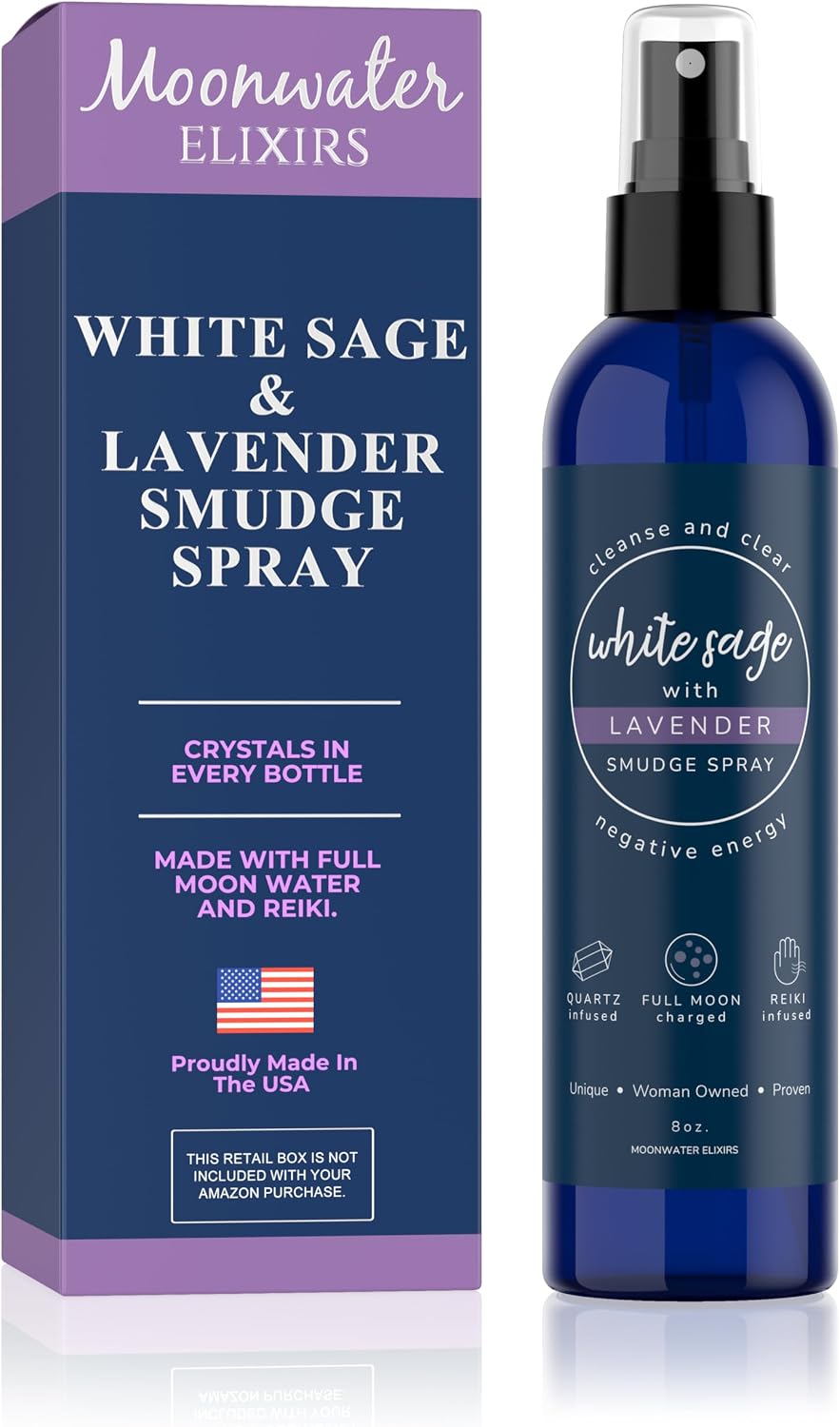 White Sage Smudge Spray for Spiritual Cleansing & Aura Protection, Sage Mist for Cleansing Negative Energy & Protection, Home & Meditation, Clear Quartz Reiki Energized Aromatherapy Room Spray - 4oz