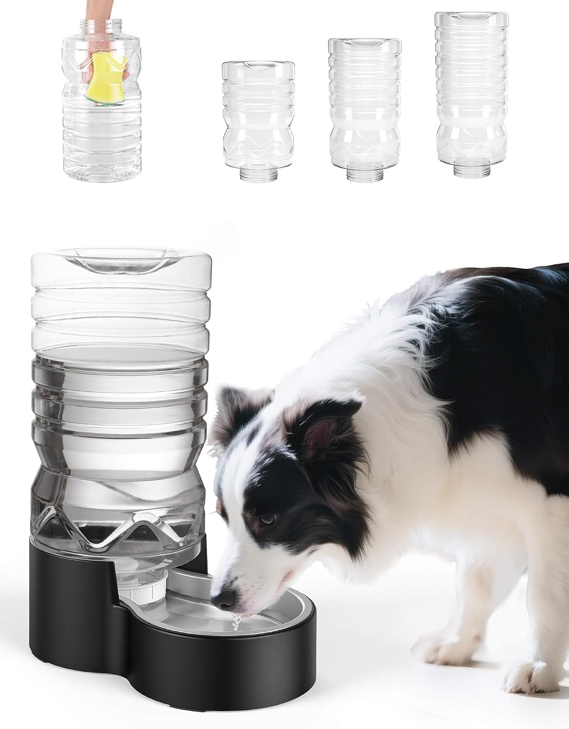 Heouvo 2.5 Gallon Automatic Dog Water Dispenser (9.5L-Black) | Wide Mouth, Easy Clean/ Removable Stainless Steel Bowl/ Gravity Refilling, Large Capacity for Cats and Dogs, Multi-Pet Homes