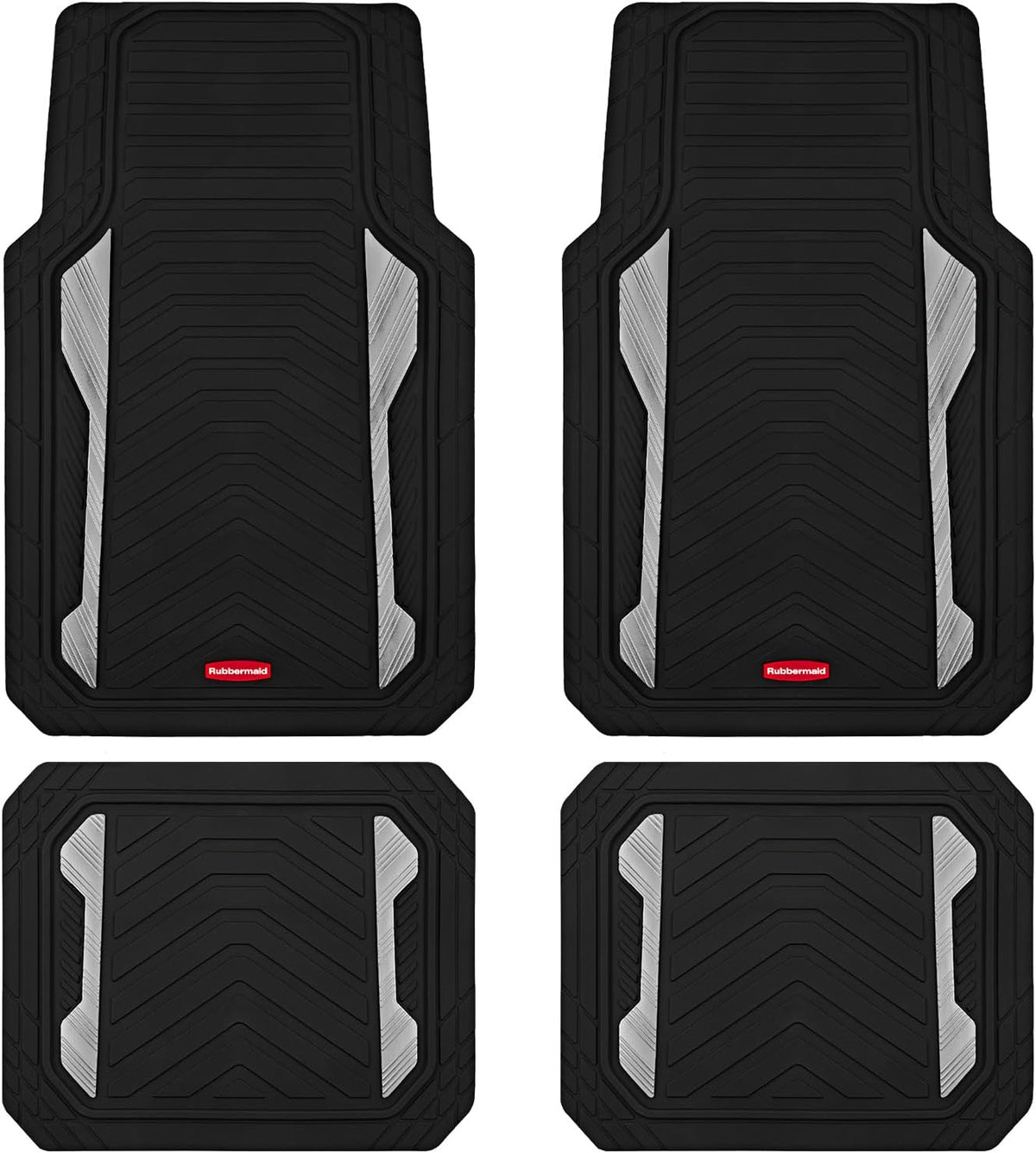 Rubbermaid Car Floor Mat, Heavy Duty All-Weather Car Mats Full Set with Dual-Tone Pink Aluminum Inserts – Universal Fit, Anti-Slip Backing, Trim-to-Fit for Most SUV, Sedan, Van
