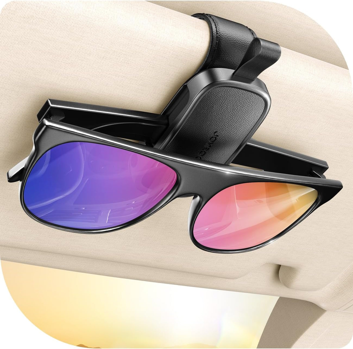 JOYROOM Magnetic Leather Sunglass Holder for Car Visor - Black
