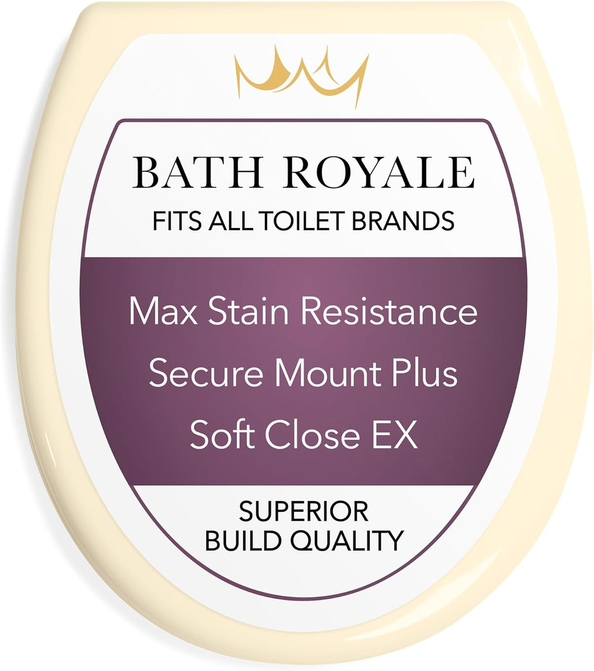 Bath Royale Slow Close Toilet Seat BR501-00 White Elongated, Stain-Resistant and Easy to Keep Clean, Heavy Duty Fits All Toilet Brands, Executive Series