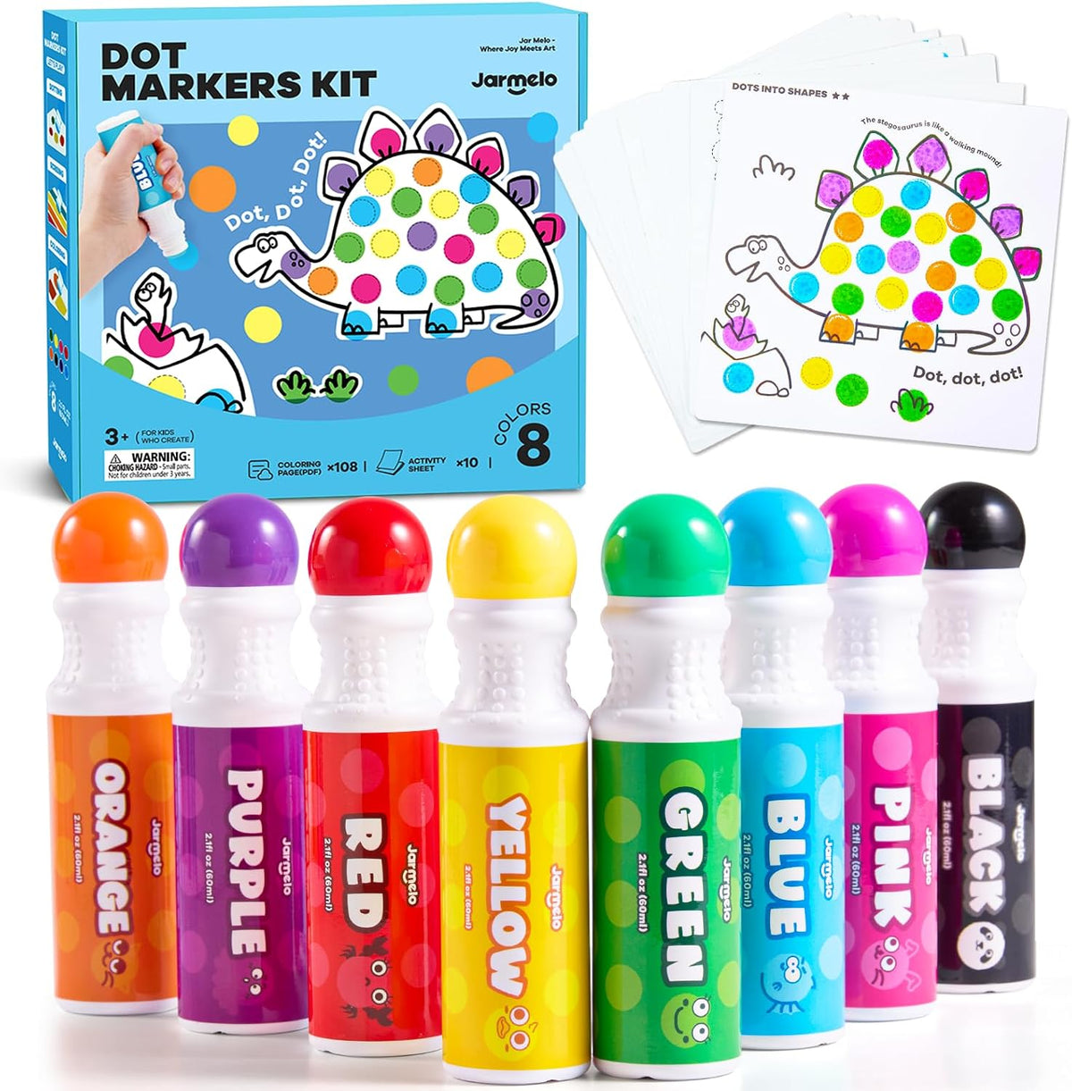 Jar Melo Washable Dot Markers for Toddlers, 6 Colors, Large 60ML