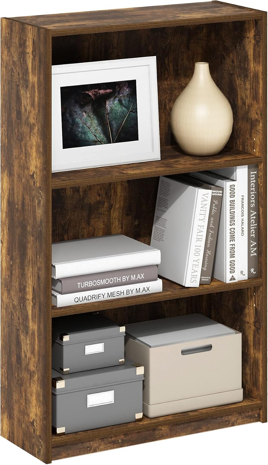 Furinno JAYA Book Shelf, 3-Tier Bookshelf, Bookcase with Adjustable Shelves, 9.5 x 24.5 x 40.3, for Organization and Storage, for Living Room, Bedroom, Home Office, French Oak